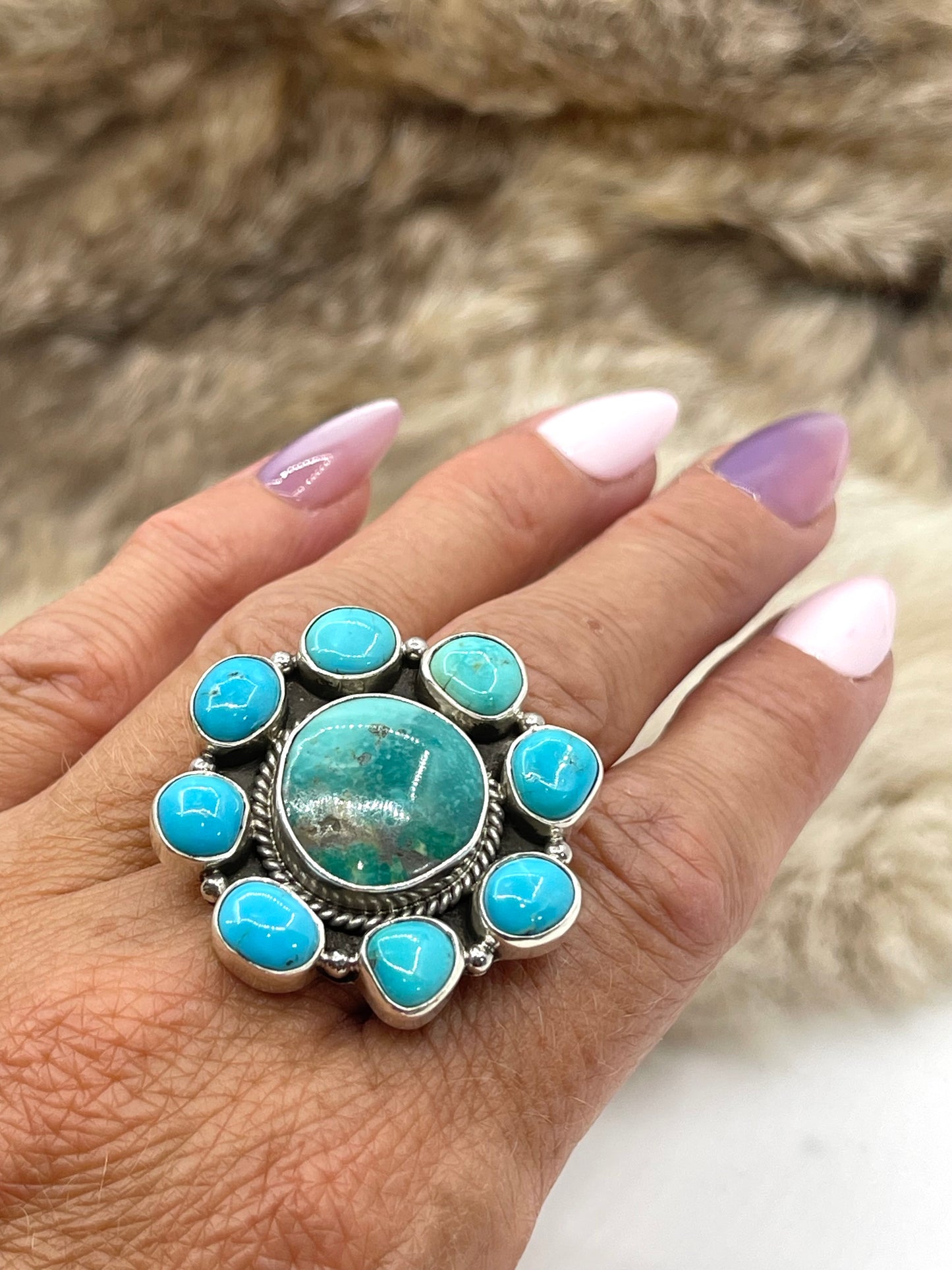 Adjustable 6.0-11.0 Turquoise Cluster Ring