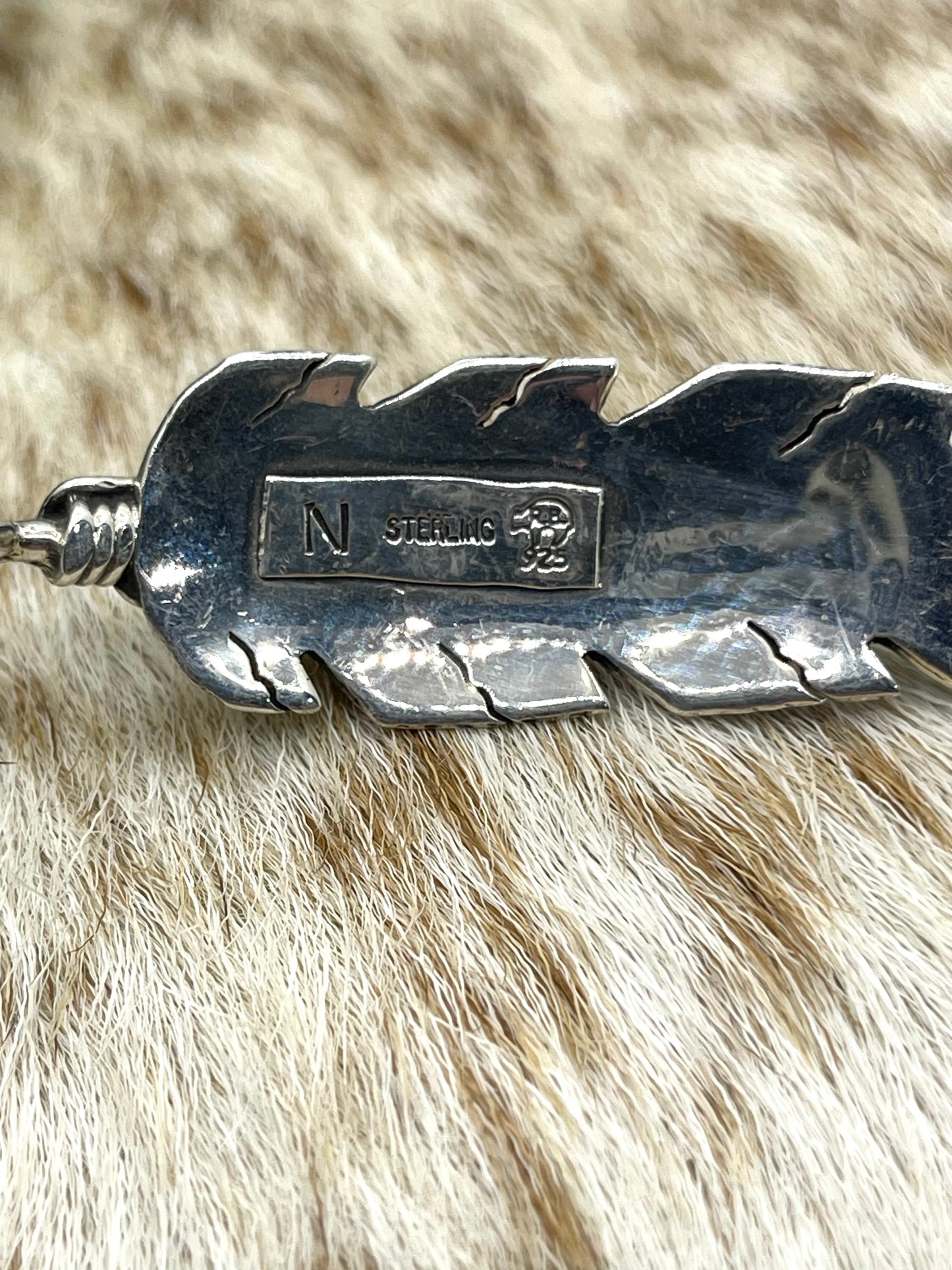 Feather Pendant with Inlay Turquoise Pendant by Charlene Yazzie, Navajo