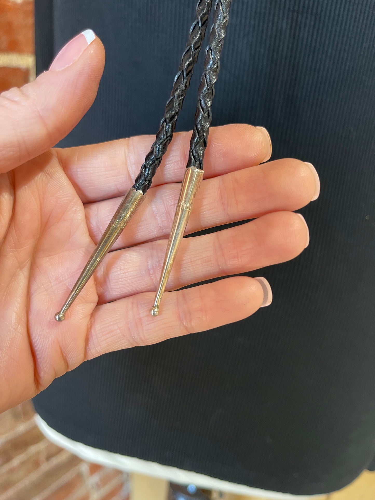 Sterling Silver Stamped Bolo Tie by Shirley Skeets, Navajo