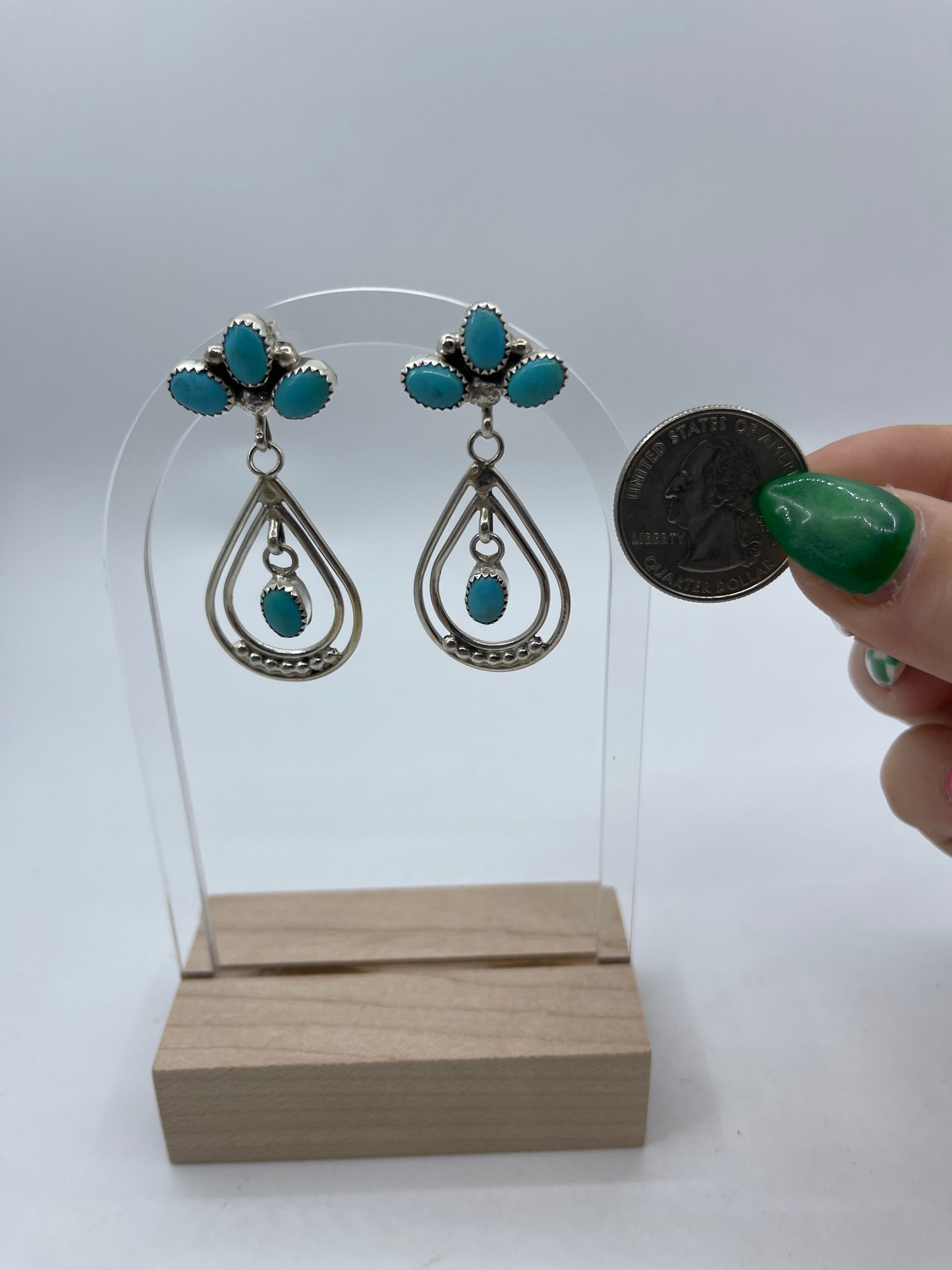 Sleeping Beauty Turquoise Cluster Teardrop Post Dangle earrings by Anna Spencer, Navajo