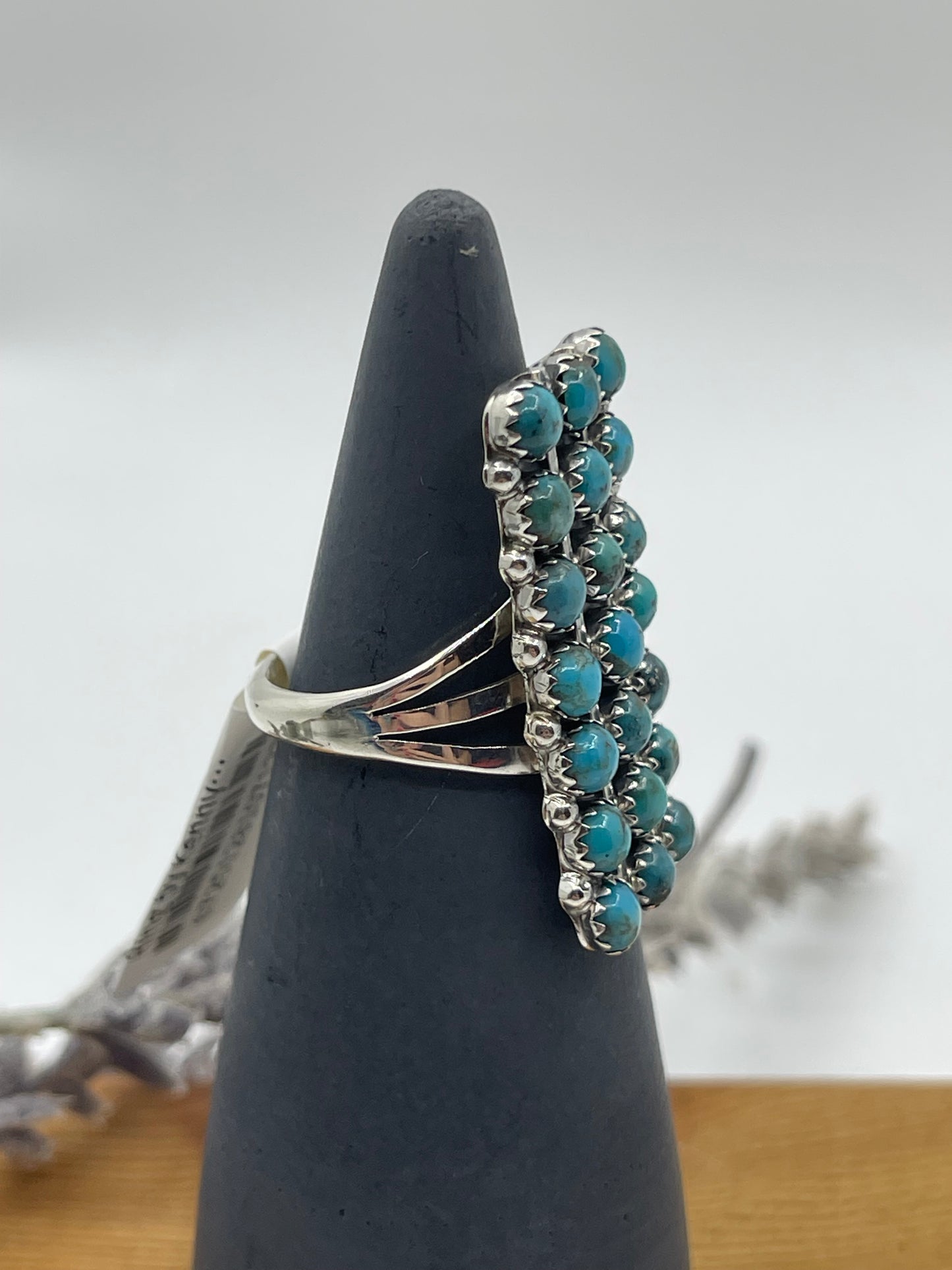 9.0 21 Stone Turquoise Ring by Kenny Lonjose, Navajo