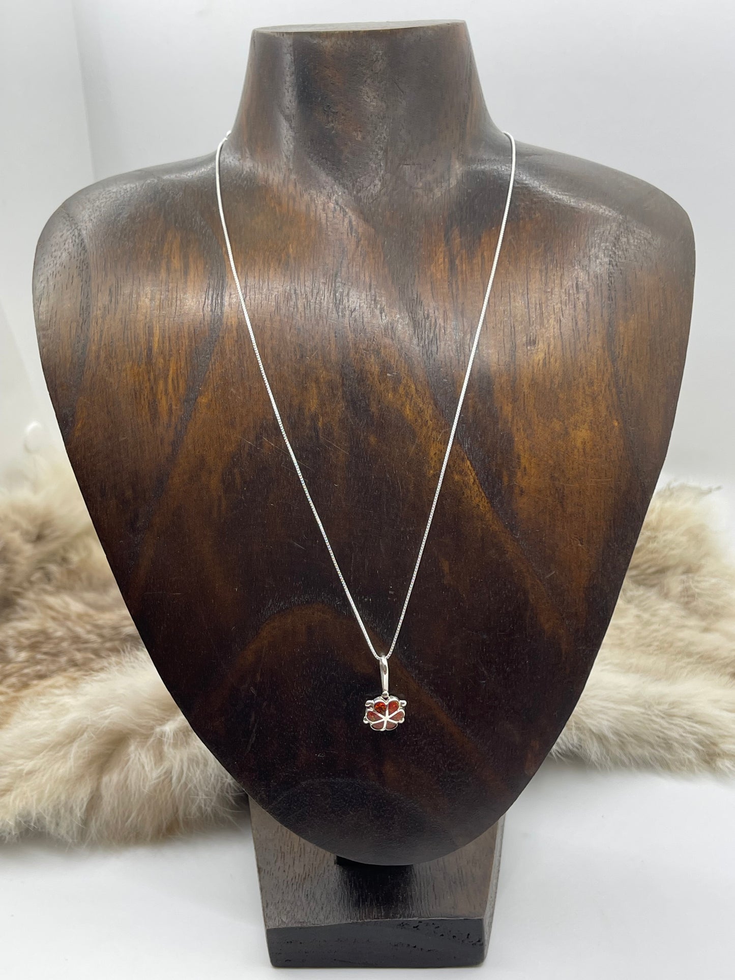 18" Chain with Dark Orange Opal Necklace by Bernadette Lateyice, Zuni