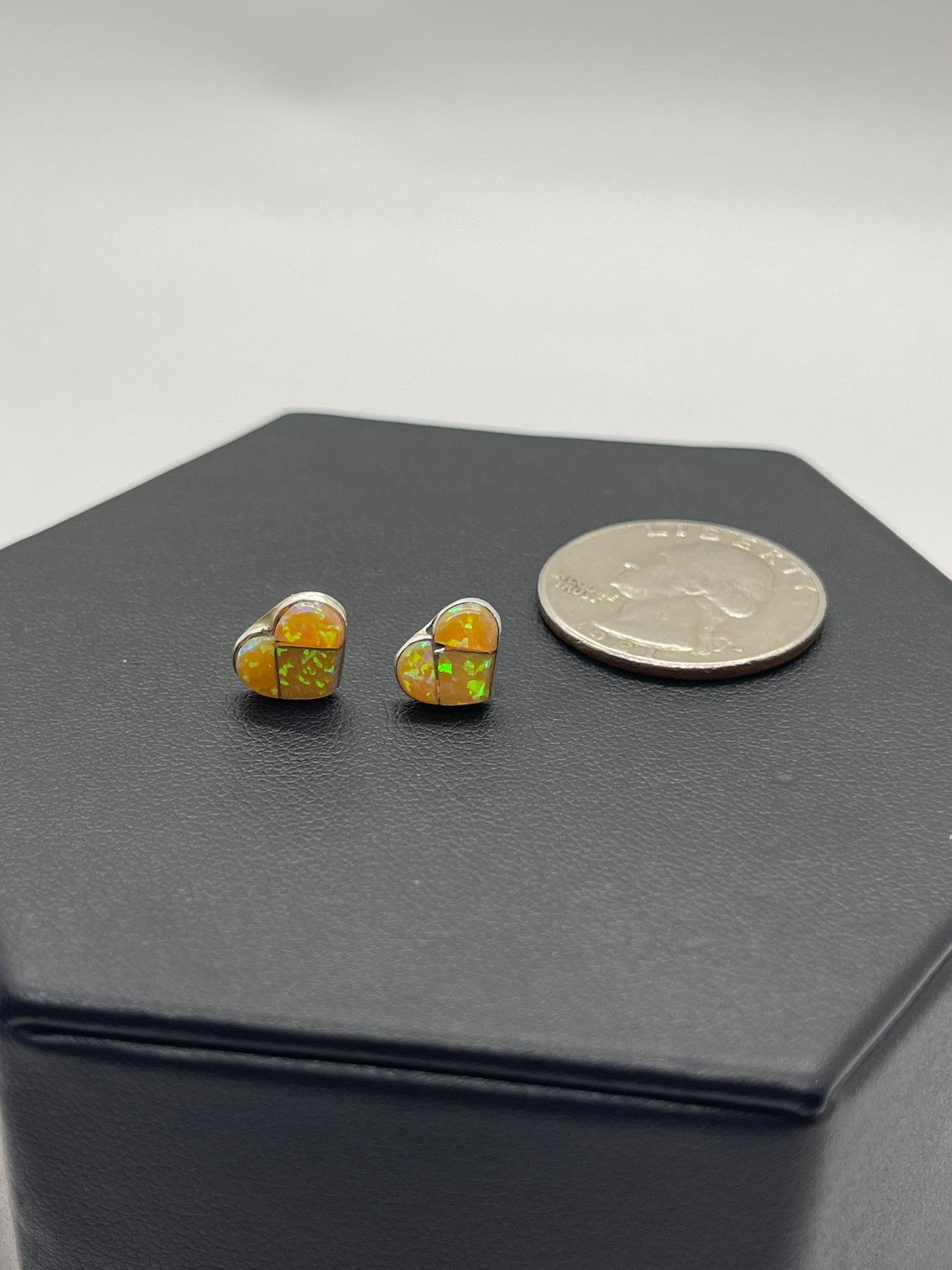 Dainty Yellow Opal Heart Earrings by Linda Chavez, Zuni
