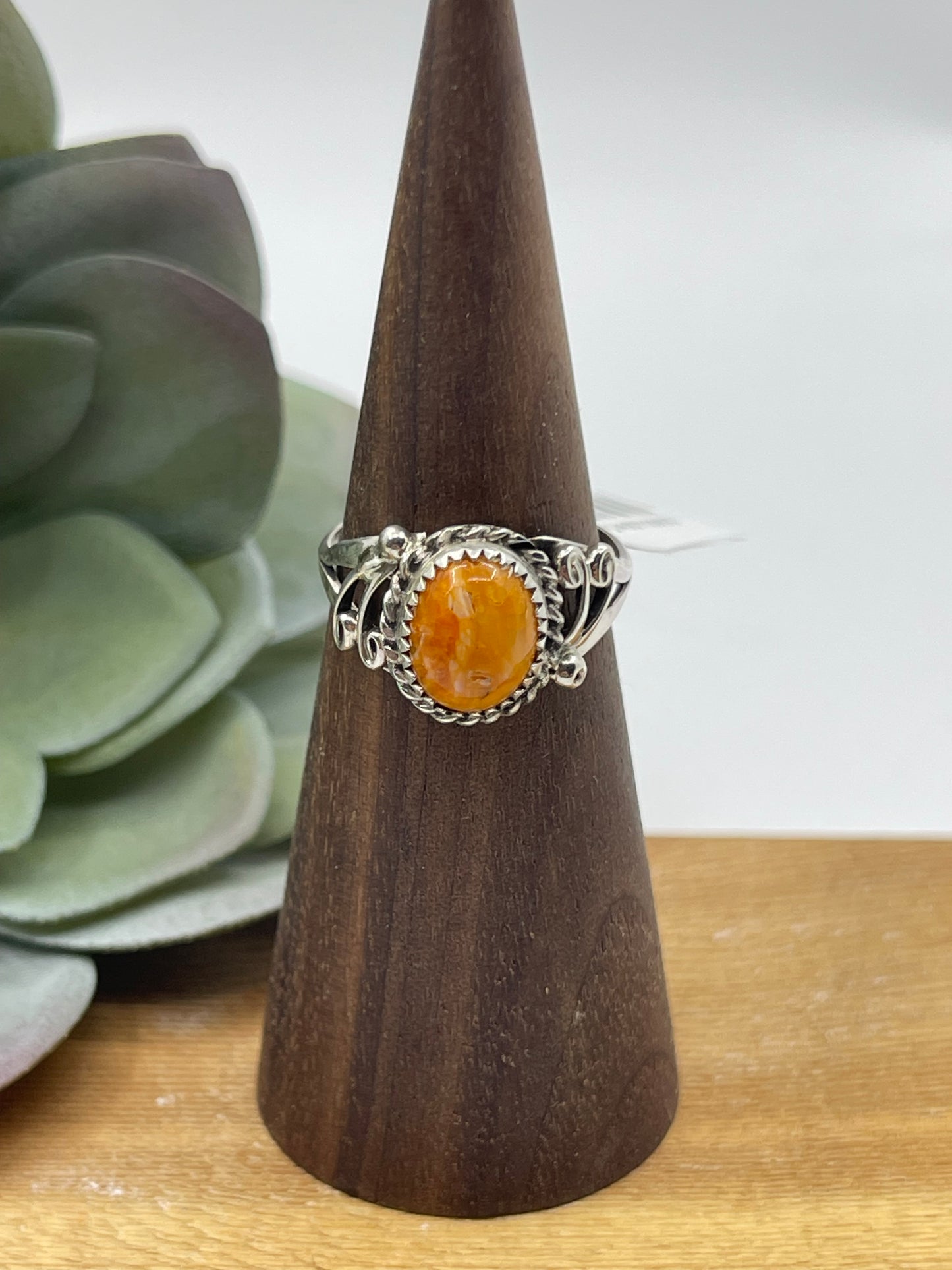 6.0 Orange Spiny Oyster Shell Oval Ring, Navajo Made