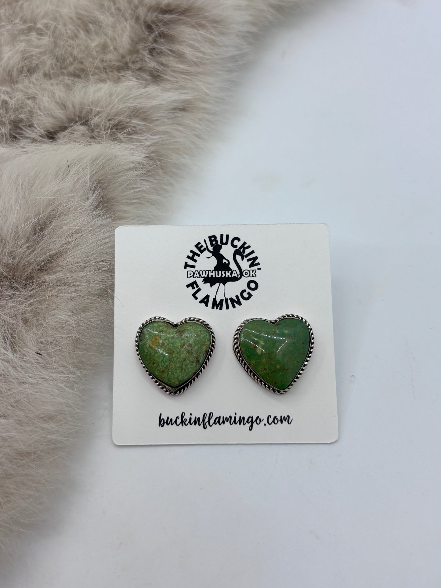 Turquoise Heart Post Earrings by Sonyei Coho, Navajo