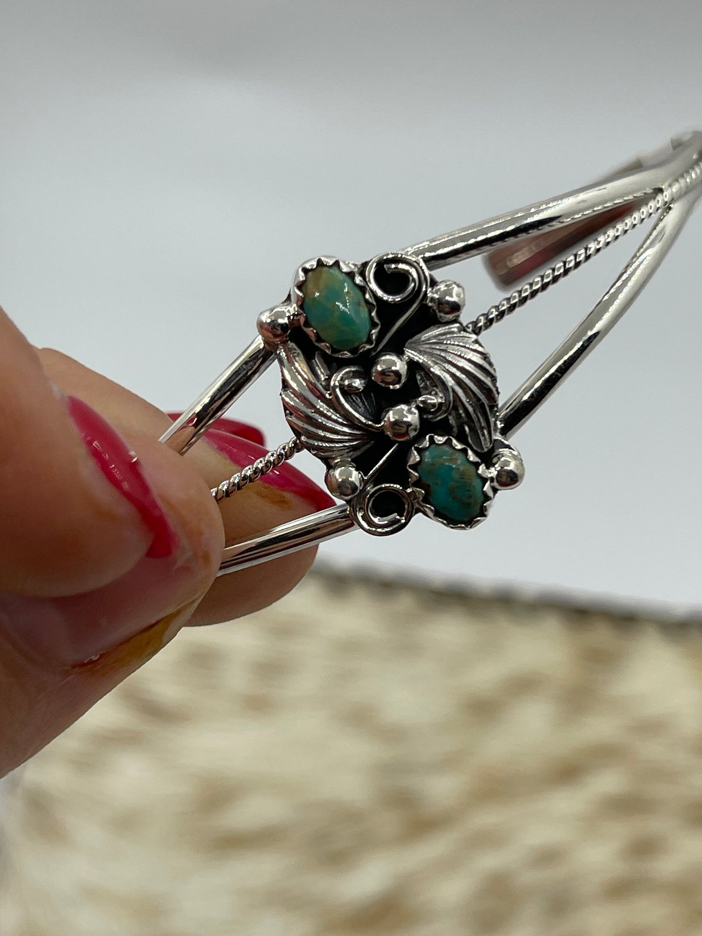 2 Stone Turquoise Cuff by Hiram Largo, Navajo
