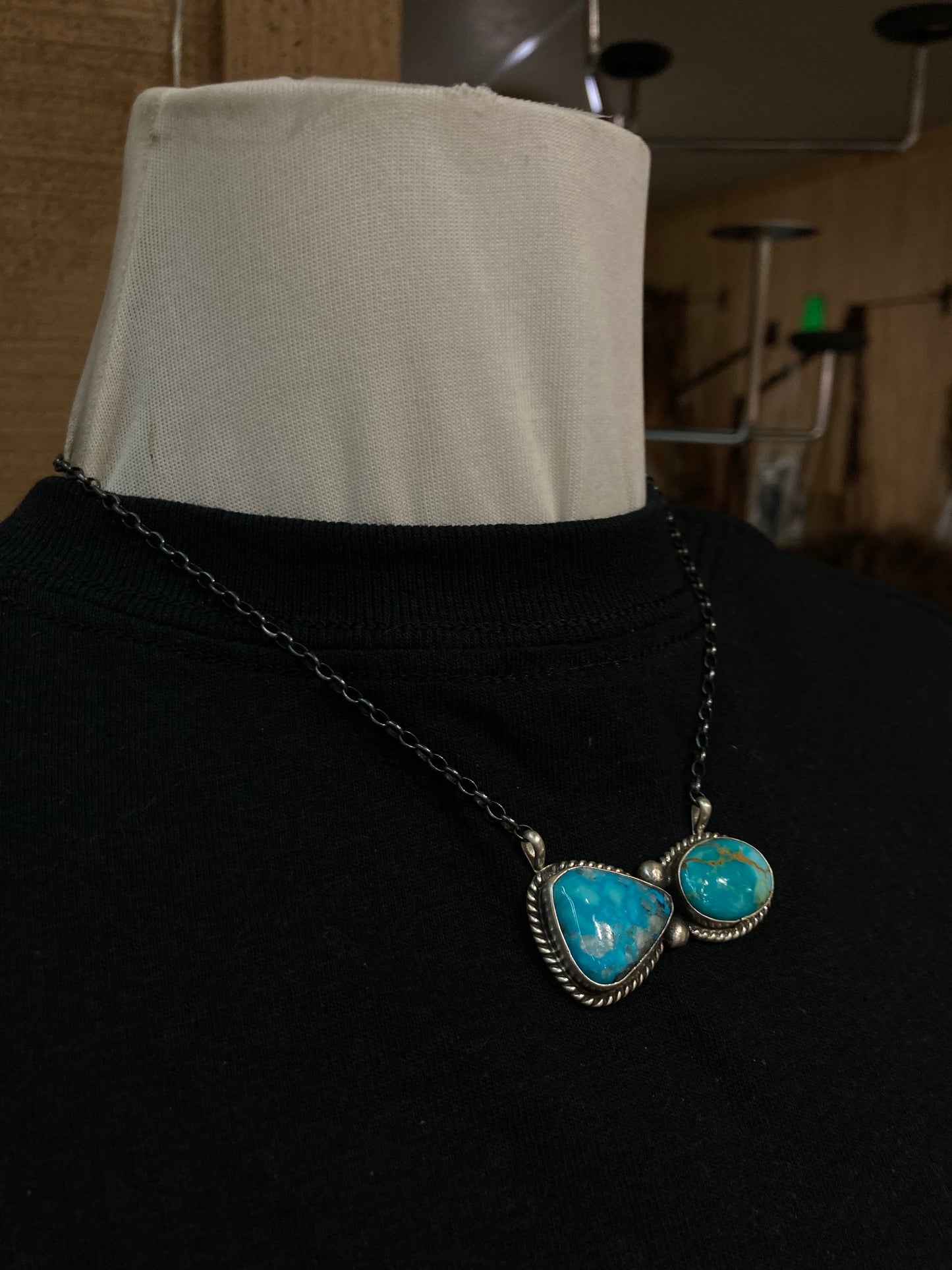 16"2 Stone Kingman Turquoise Necklace by Elouise Kee, Navajo