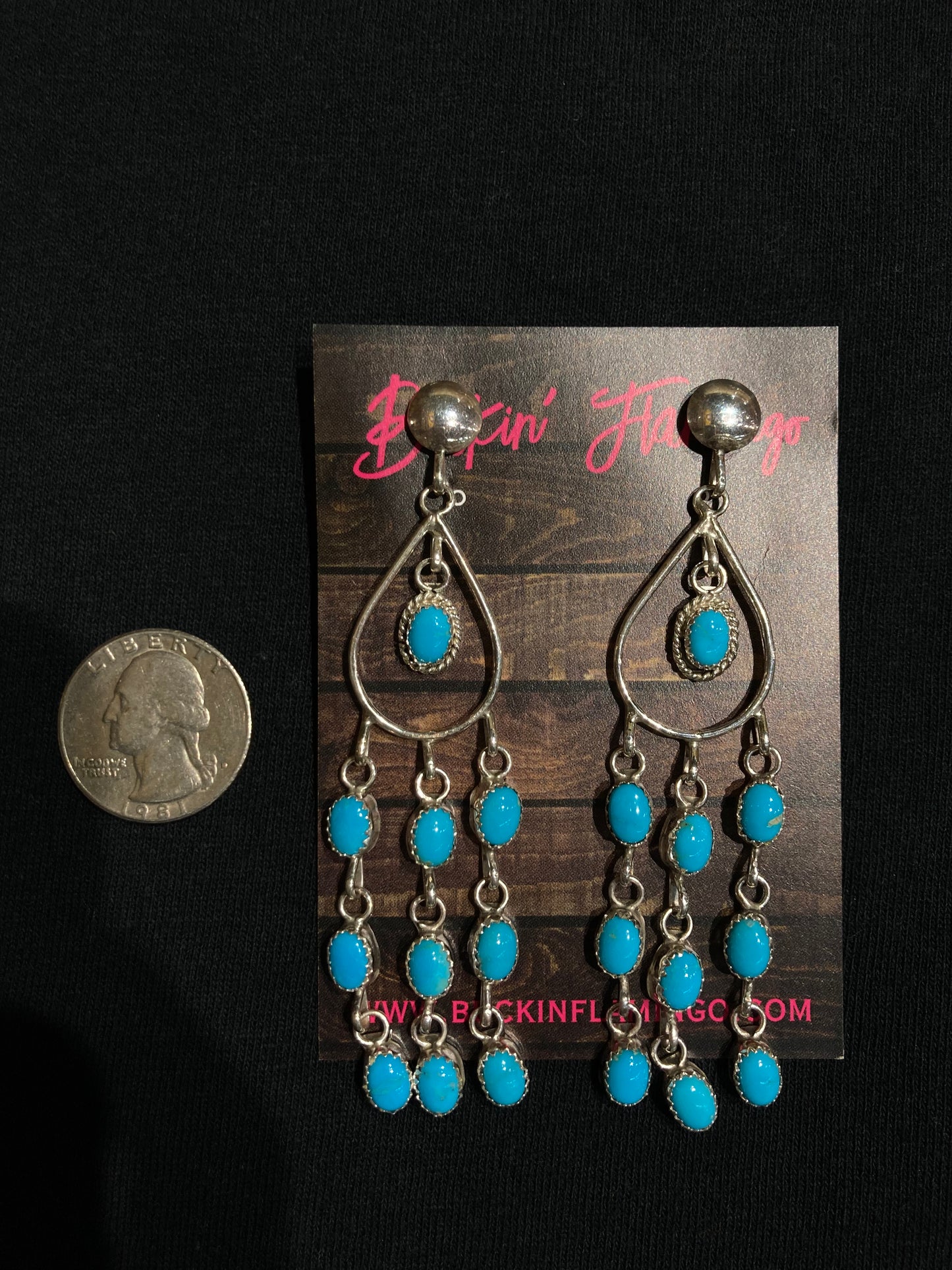 4" Sleeping Beauty Turquoise Chandelier Post Dangle Earrings by Anna Spencer, Navajo
