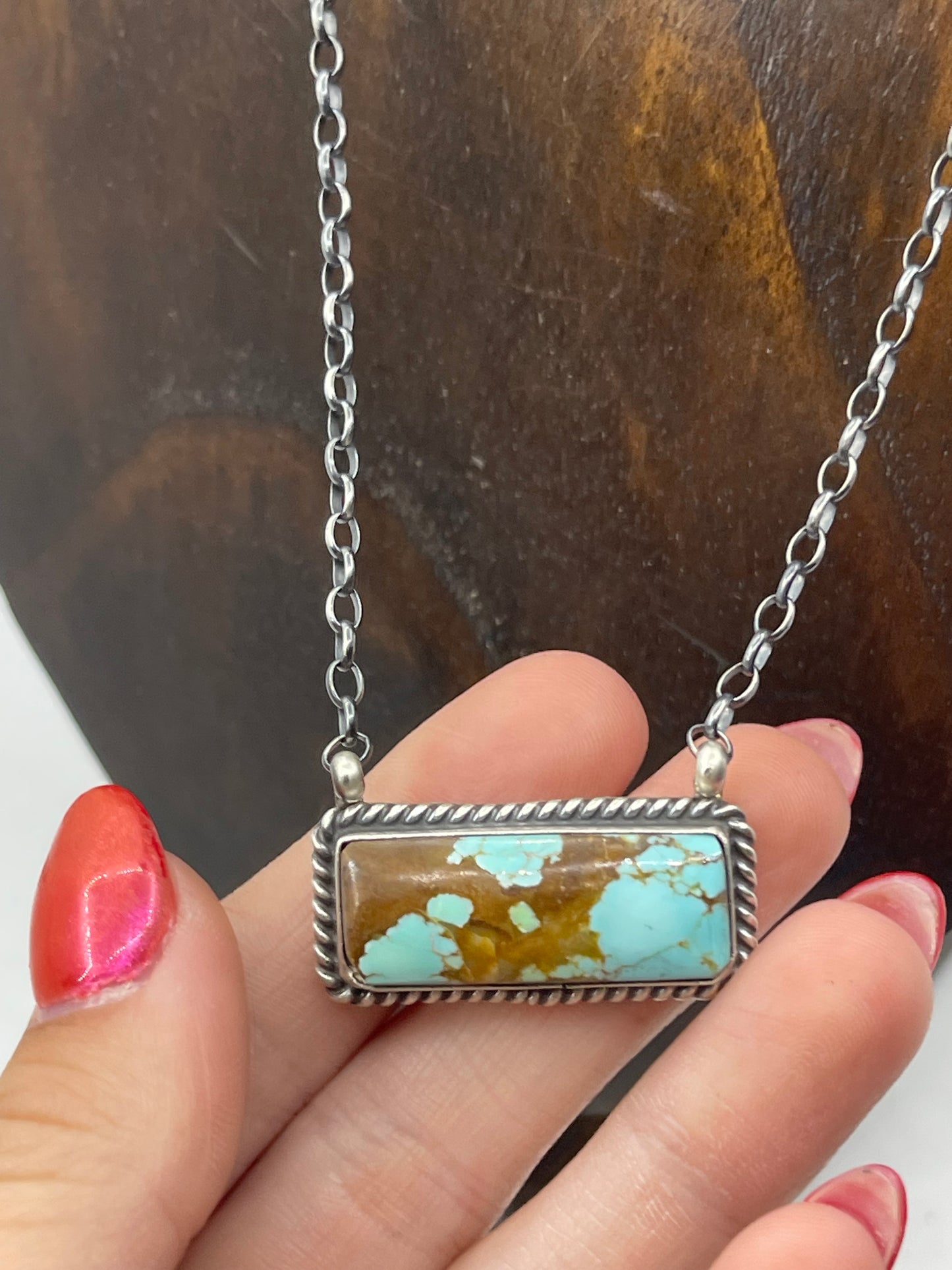 18" #8 Turquoise Bar Necklace by Johnny Dixon, Navajo