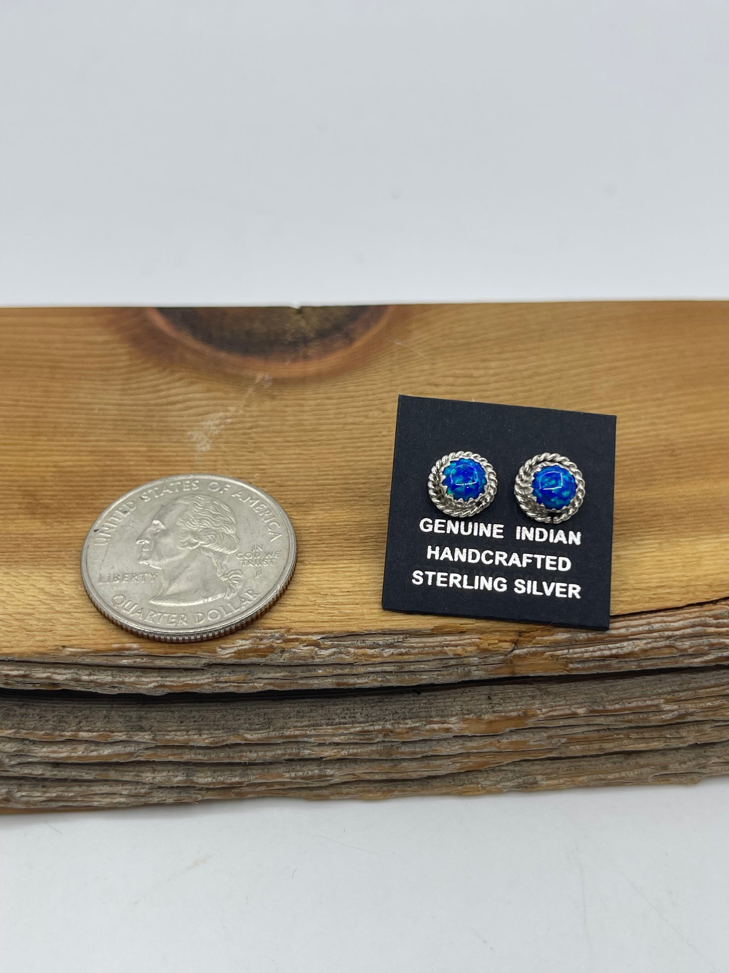 Dark Blue Opal 7.5 mm Post Earrings by Larson Chee, Navajo