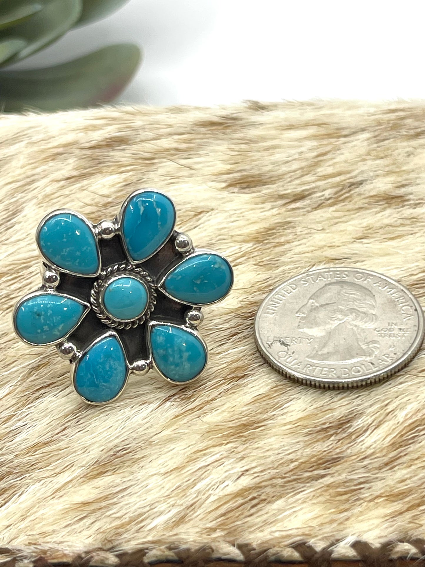 8.0 Turquoise Flower Cluster Ring