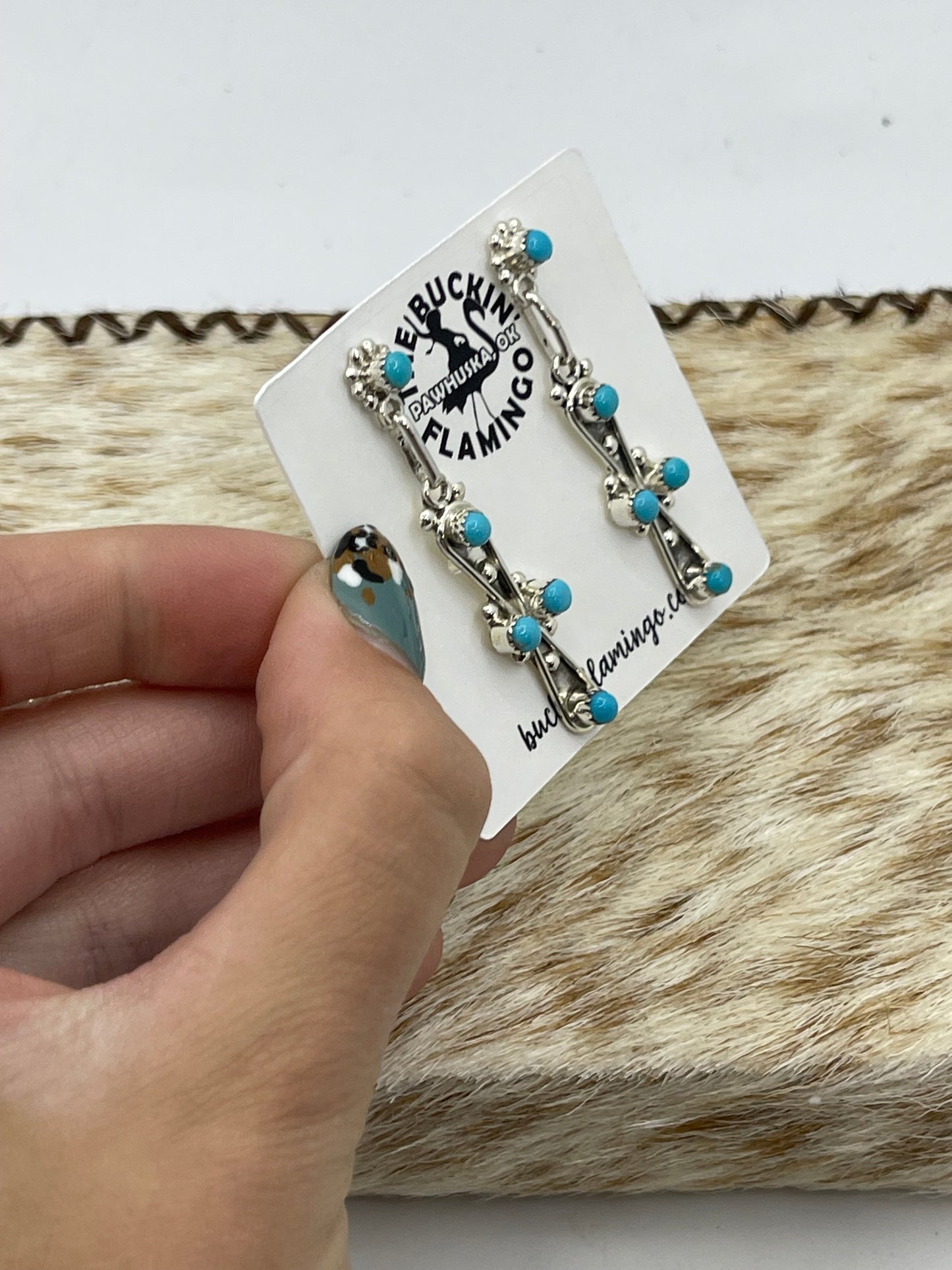 Turquoise Post Dangle Earrings by Rena Laate, Zuni