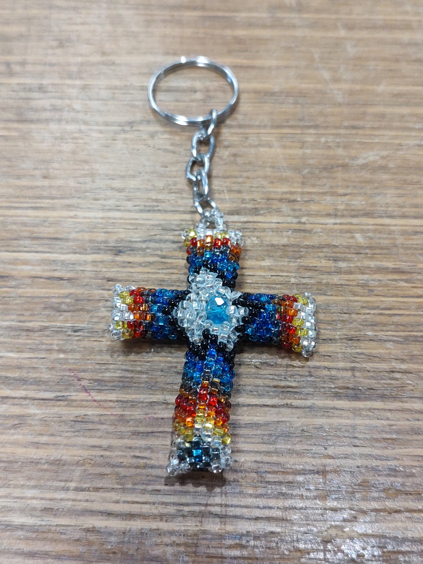 Cross Seed Bead keychain