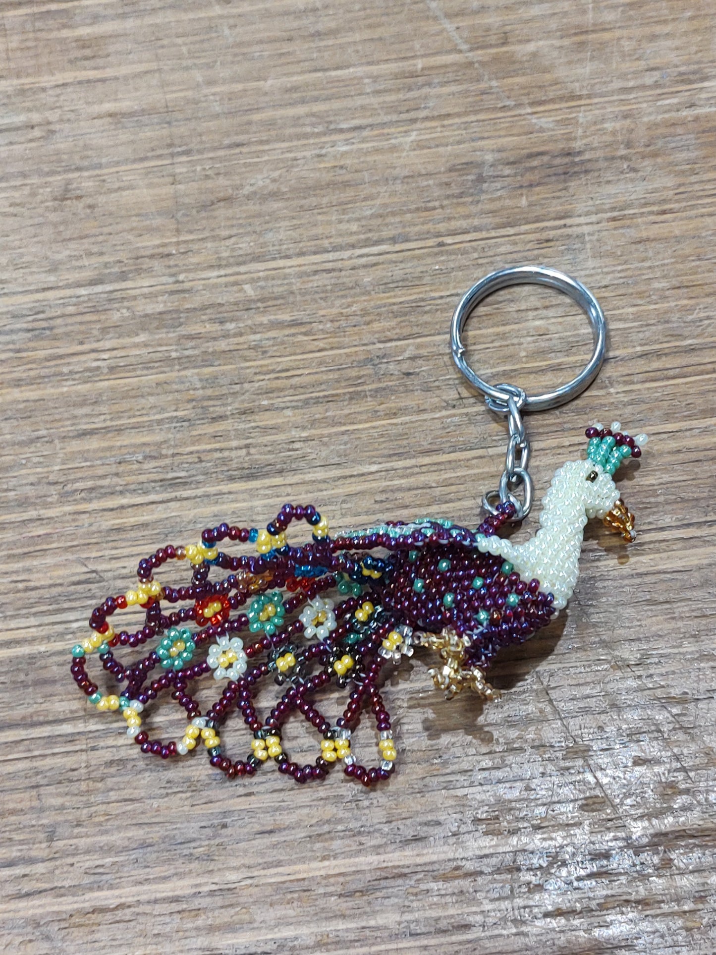 Peacock Seed Bead keychain
