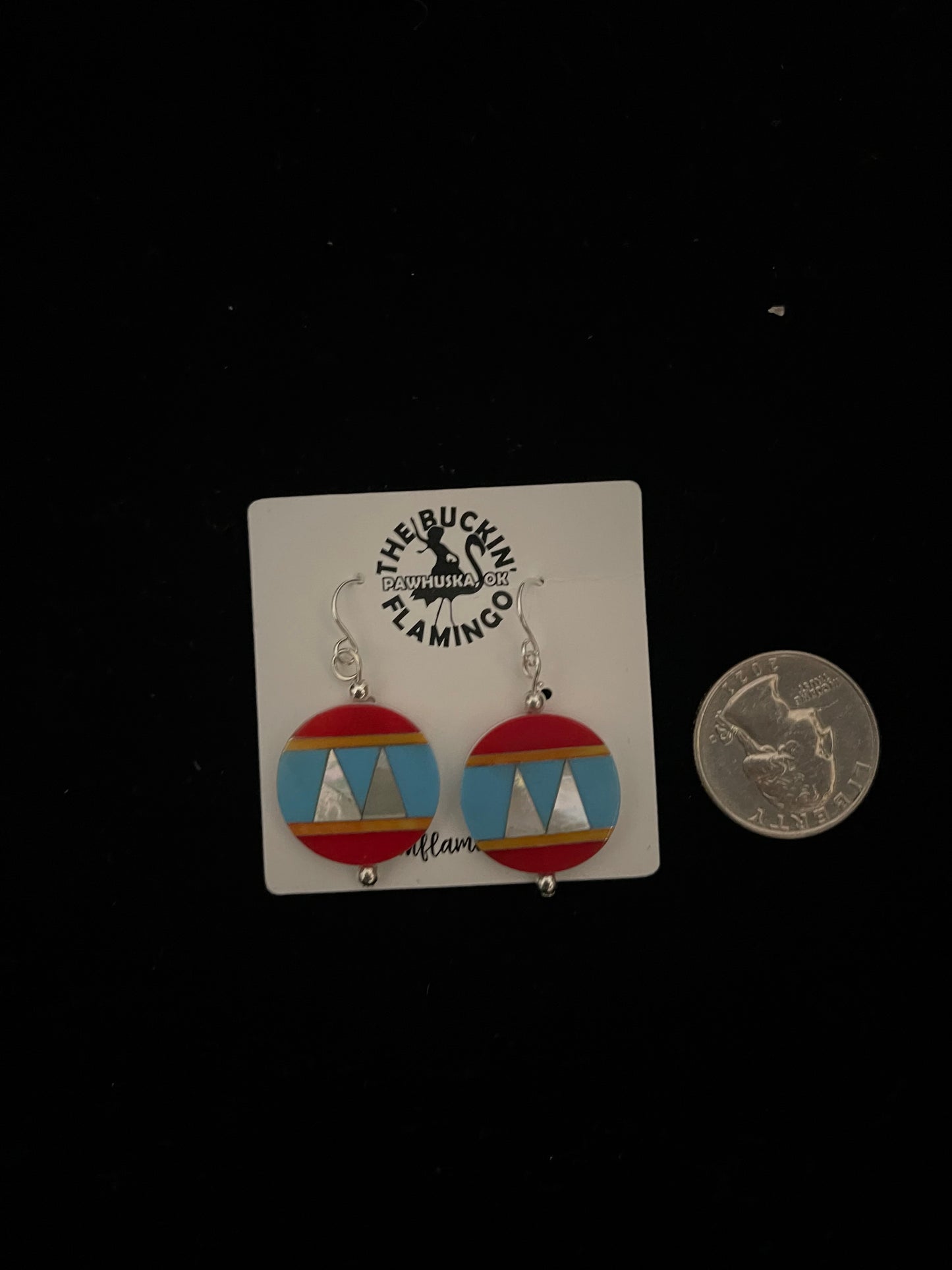 Inlaid Round Slab Dangle Earrings