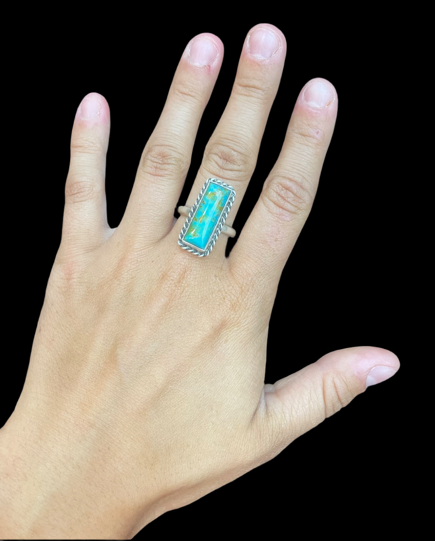 Kingman Turquoise Bar Adjustable RIng by Alvin Lee, Navajo
