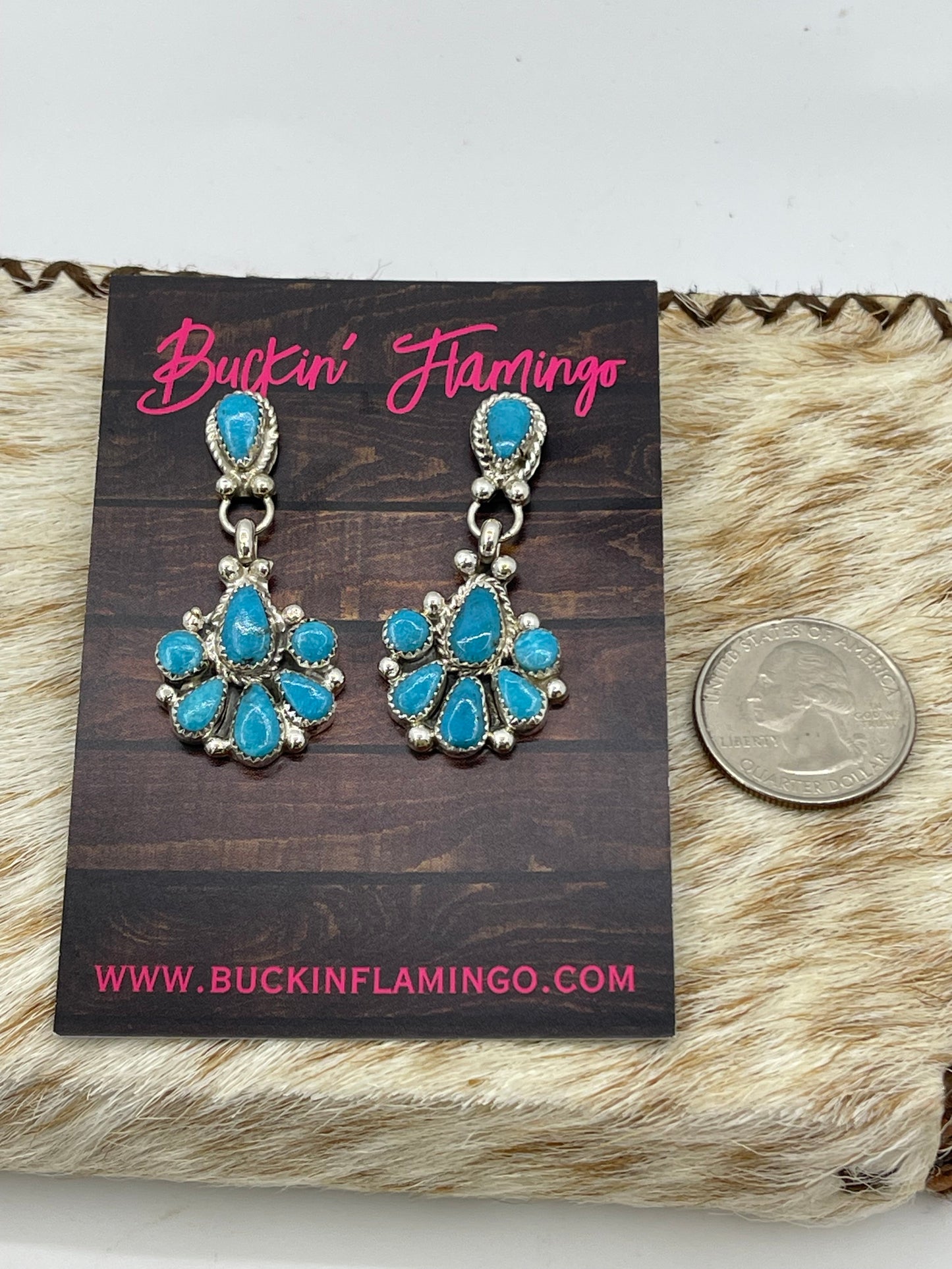 Blue Kingman Turquoise Post Dangle Cluster Earrings by Alicia Wilson, Navajo