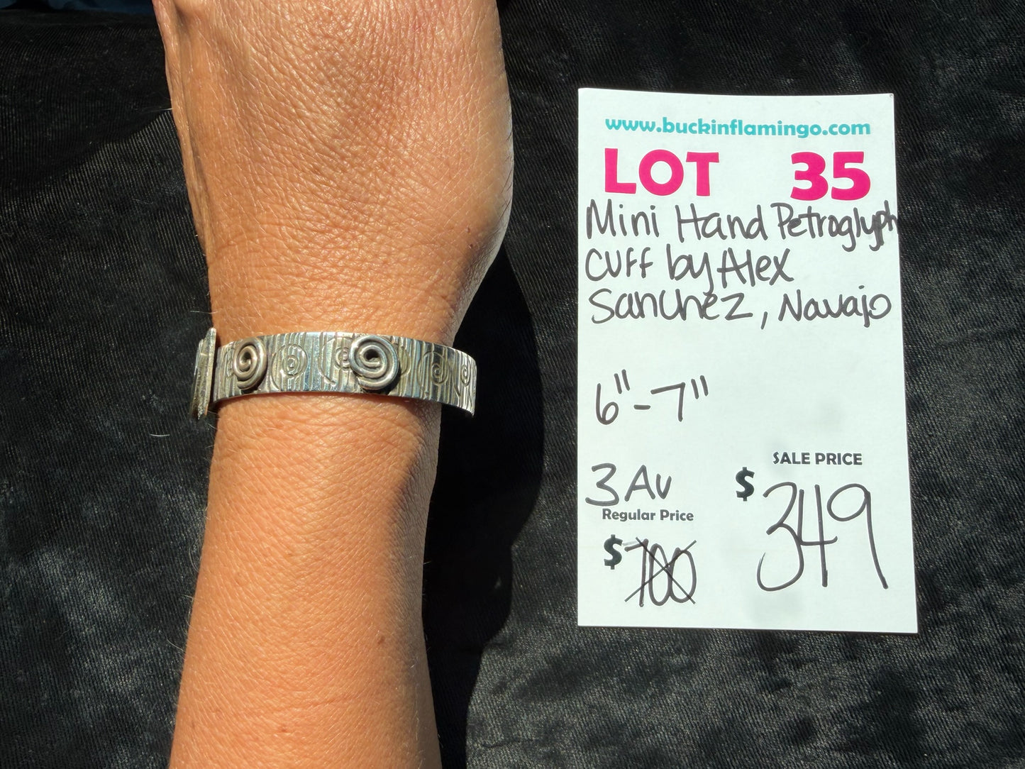 LOT 35 8/9 Mini Hand Petroglyph Cuff by Alex Sanchez, Navajo 6"-7"