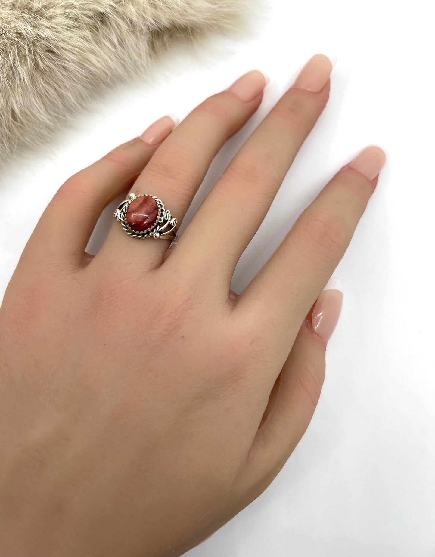 6.5 Dark Red Spiny Oyster Ring, Navajo