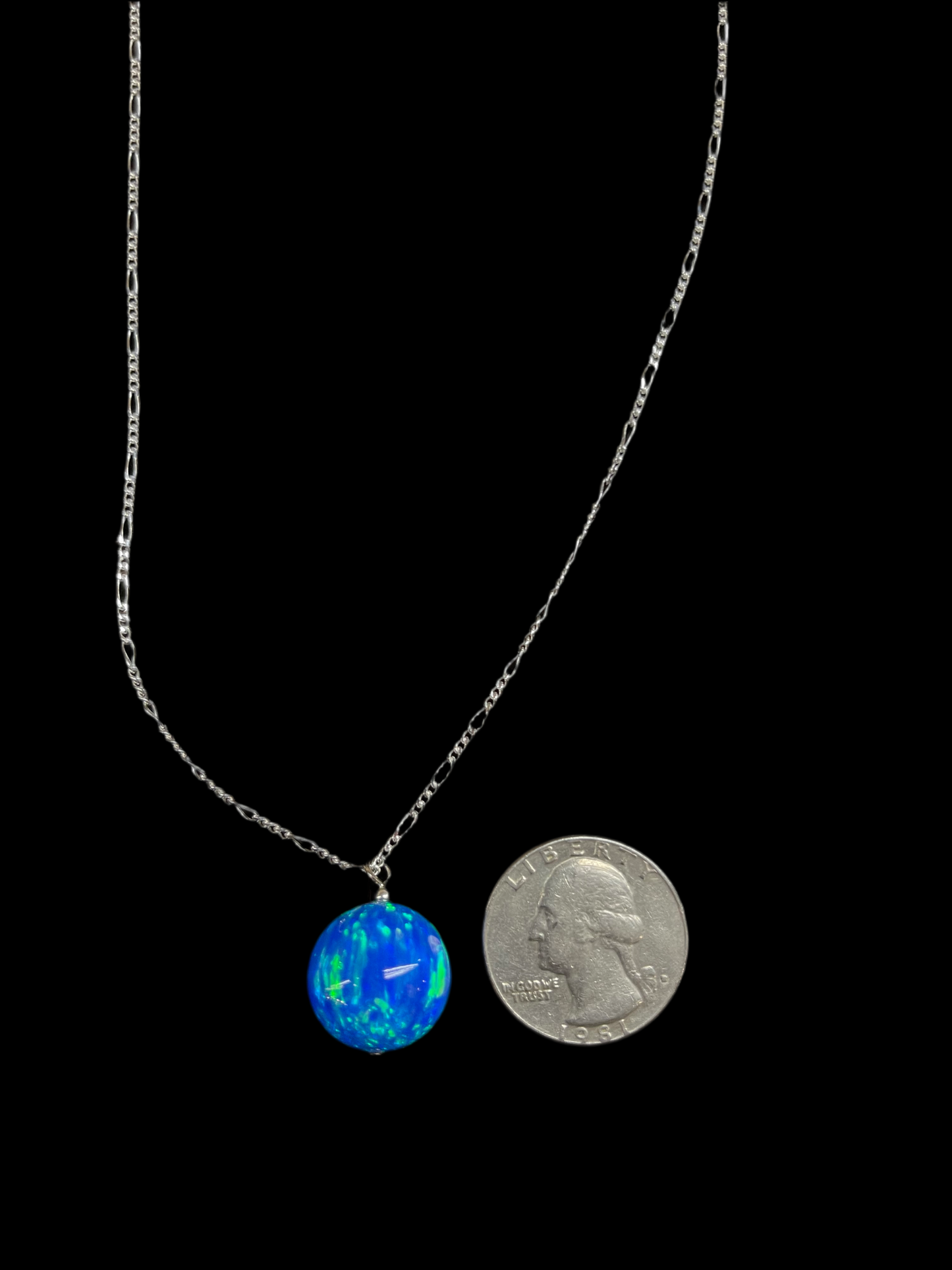 16" Necklace with 16mm Blue Opal