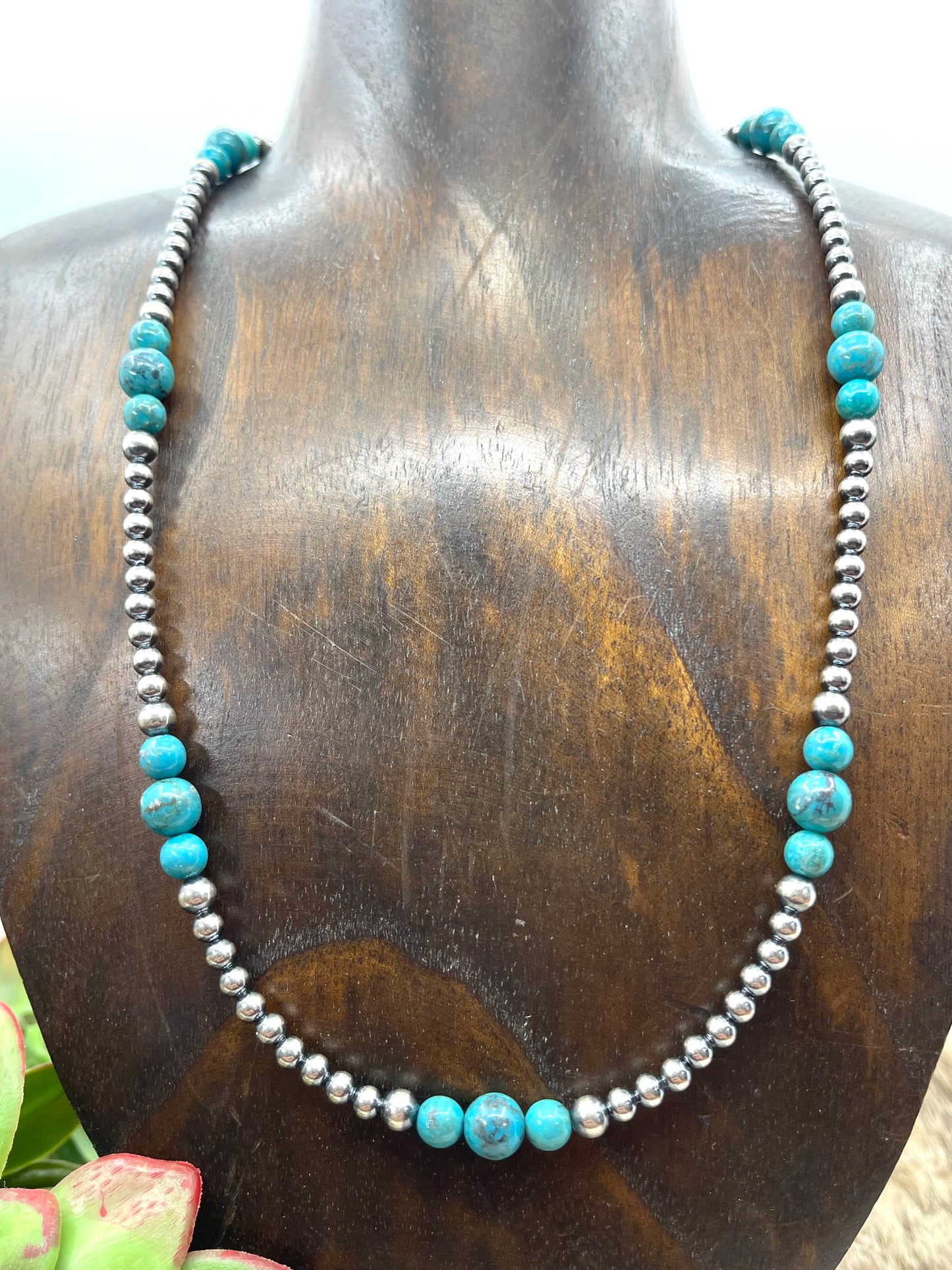 20" 4-8mm Navajo Style Pearls with Turquoise Necklace