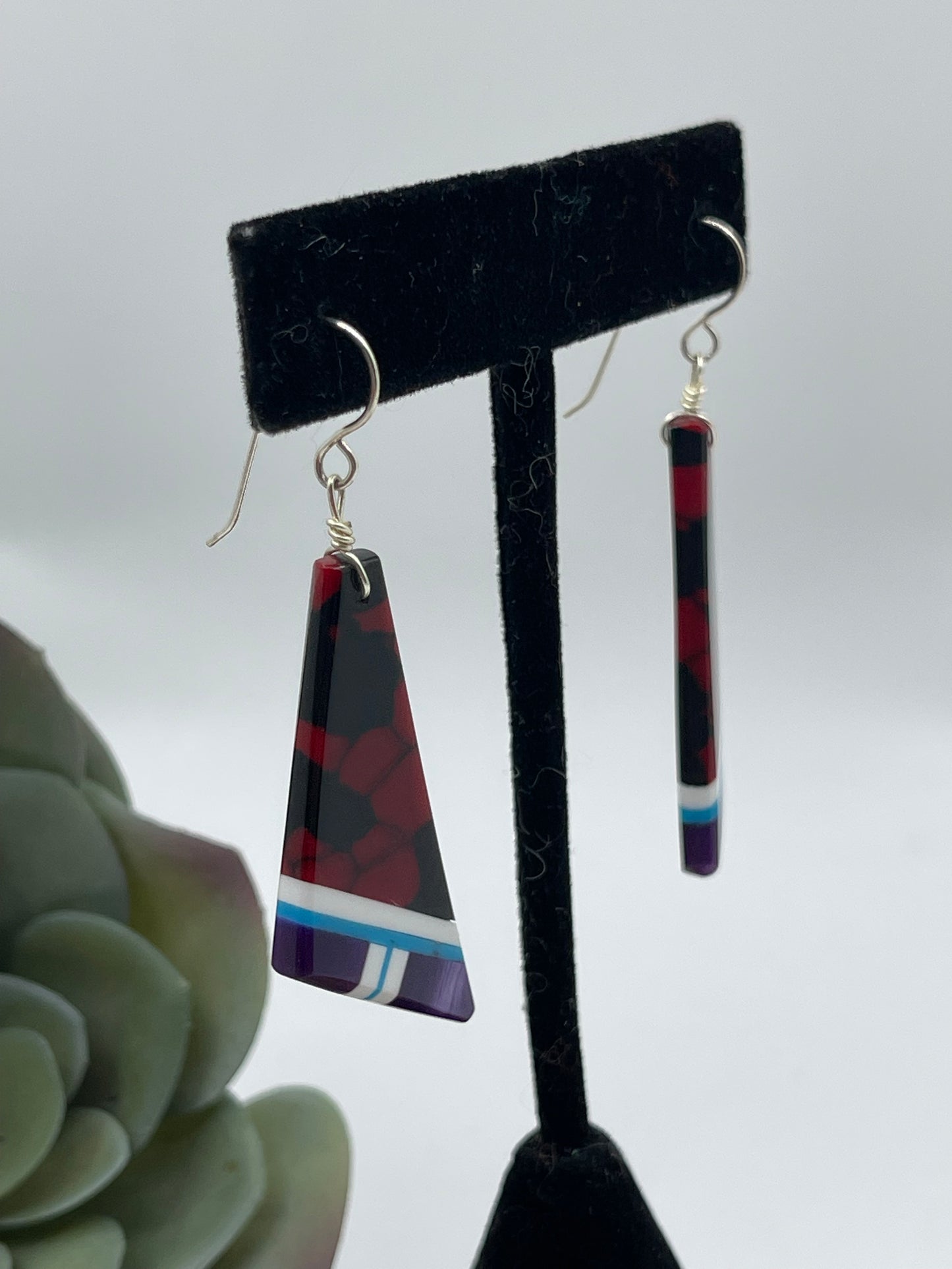 2 1/4" Red Multi Stone Dangle Earrings