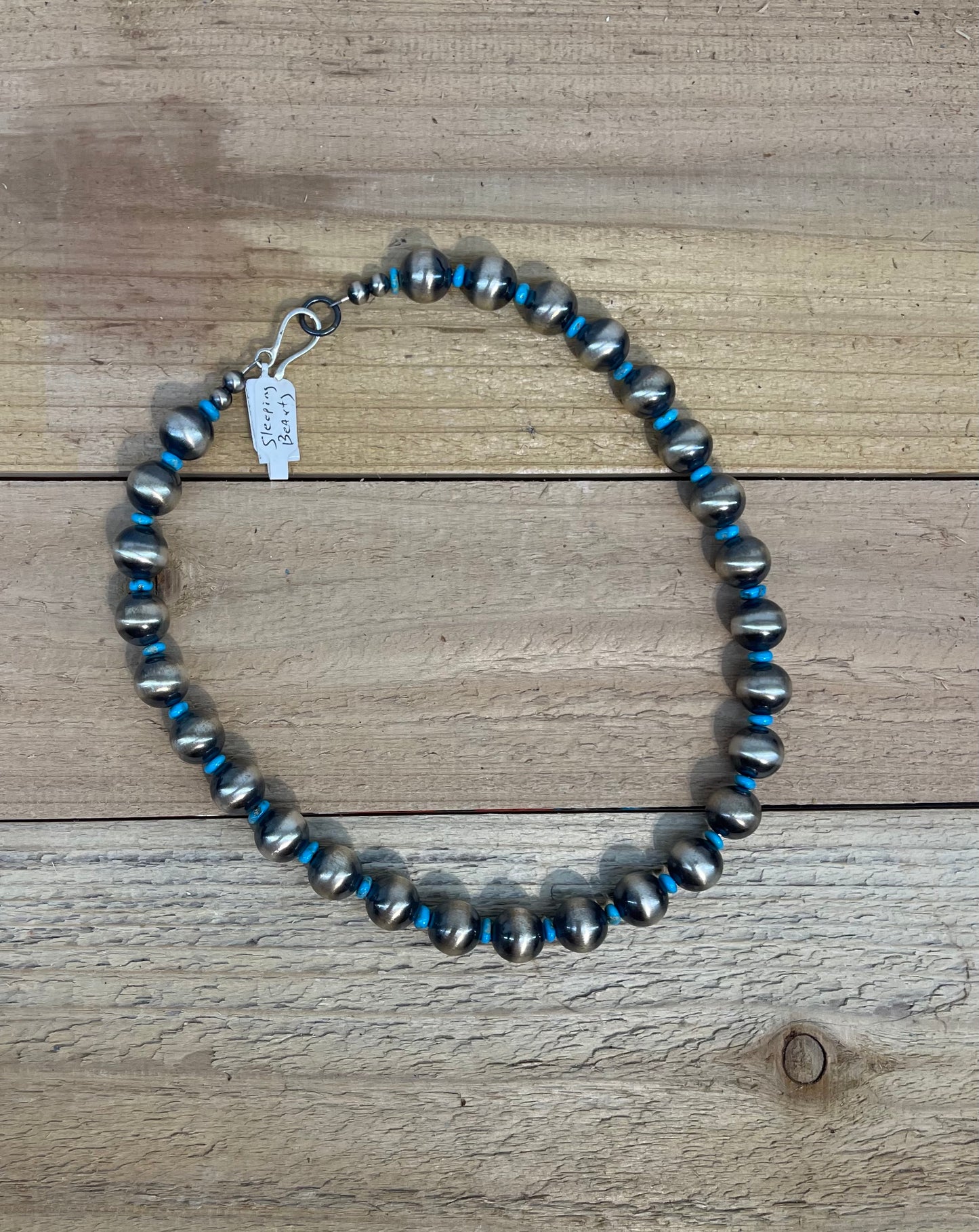 20" 14mm Navajo Pearl and Natural-Cut Sleeping Beauty Turquoise Necklace