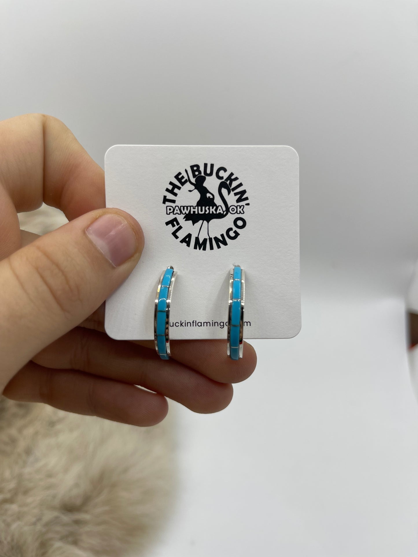 Turquoise Inlay Half Hoops by Nathaniel & Cynthia Johnson, Navajo