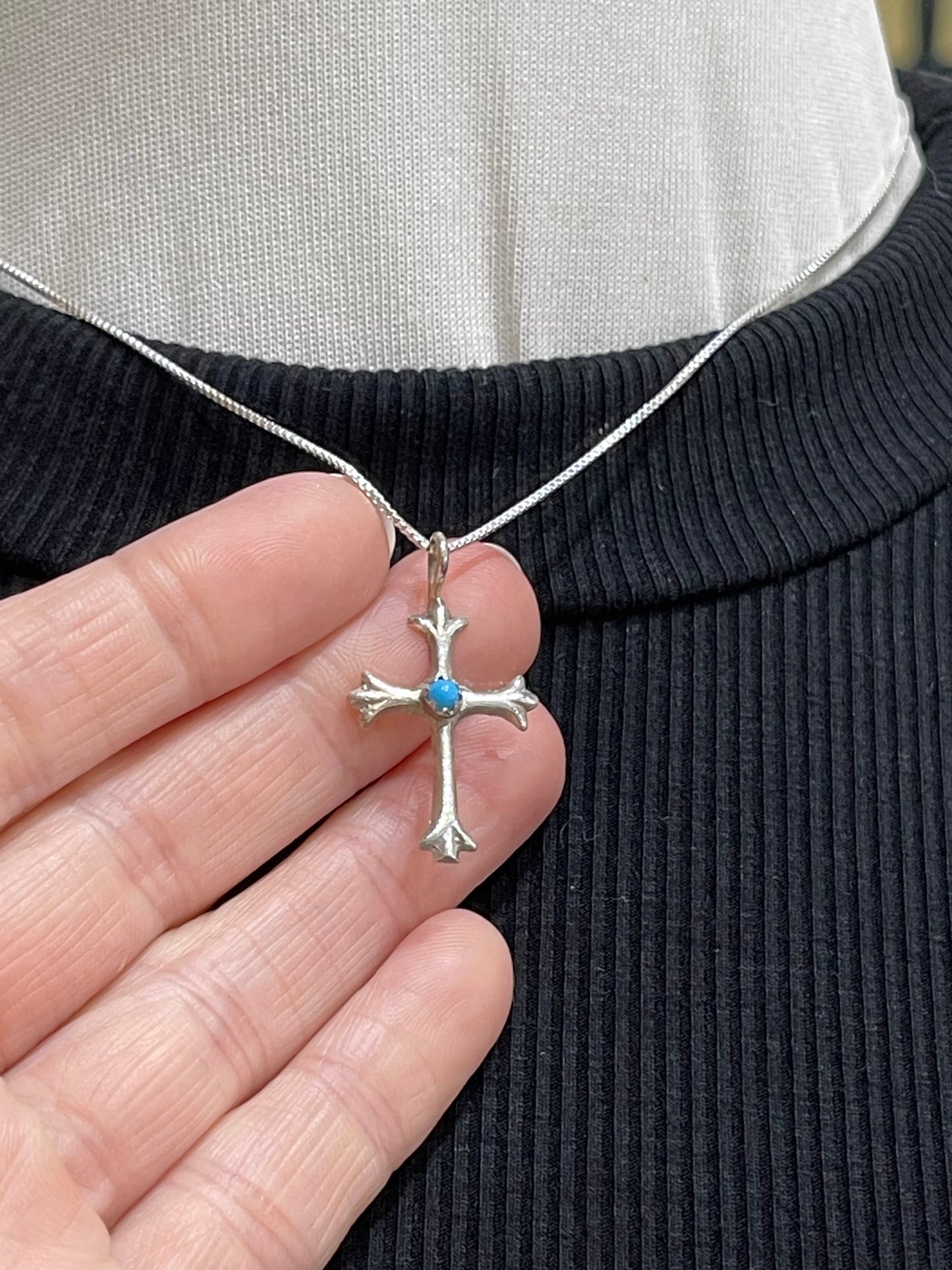 16" Cross Necklace with Turquoise, Navajo Made