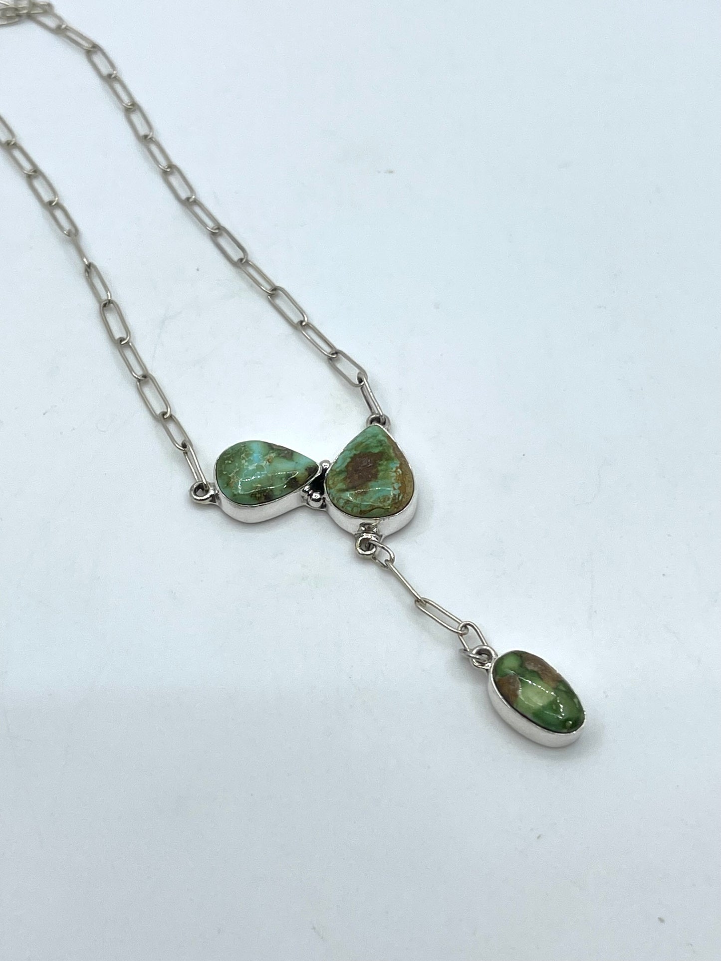 3 Stone Sonoran Gold Turquoise Lariat Necklace 18”+2” Drop