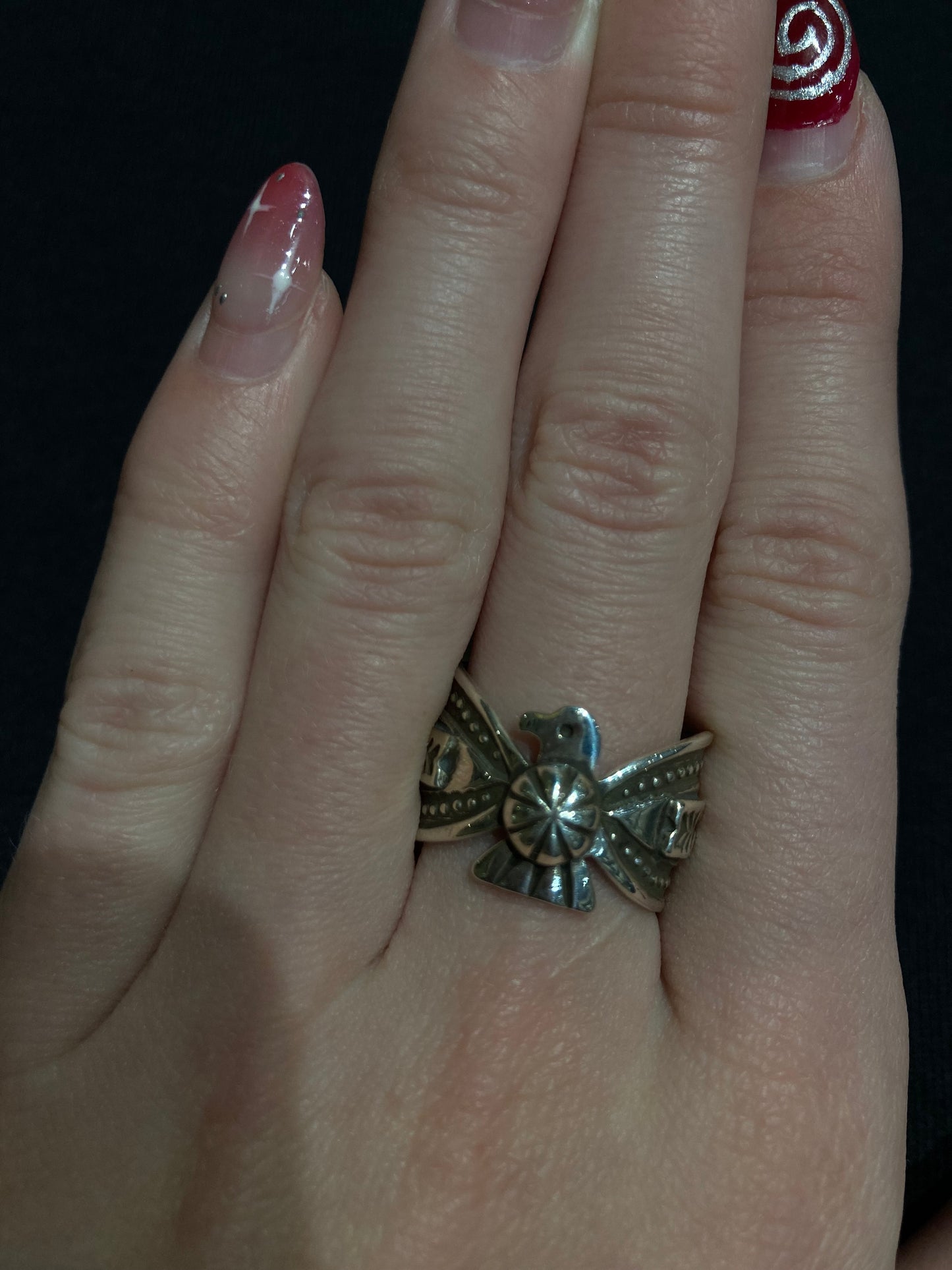 7.0 Sterling Silver Thunderbird Ring by Darrell Cadman, Navajo