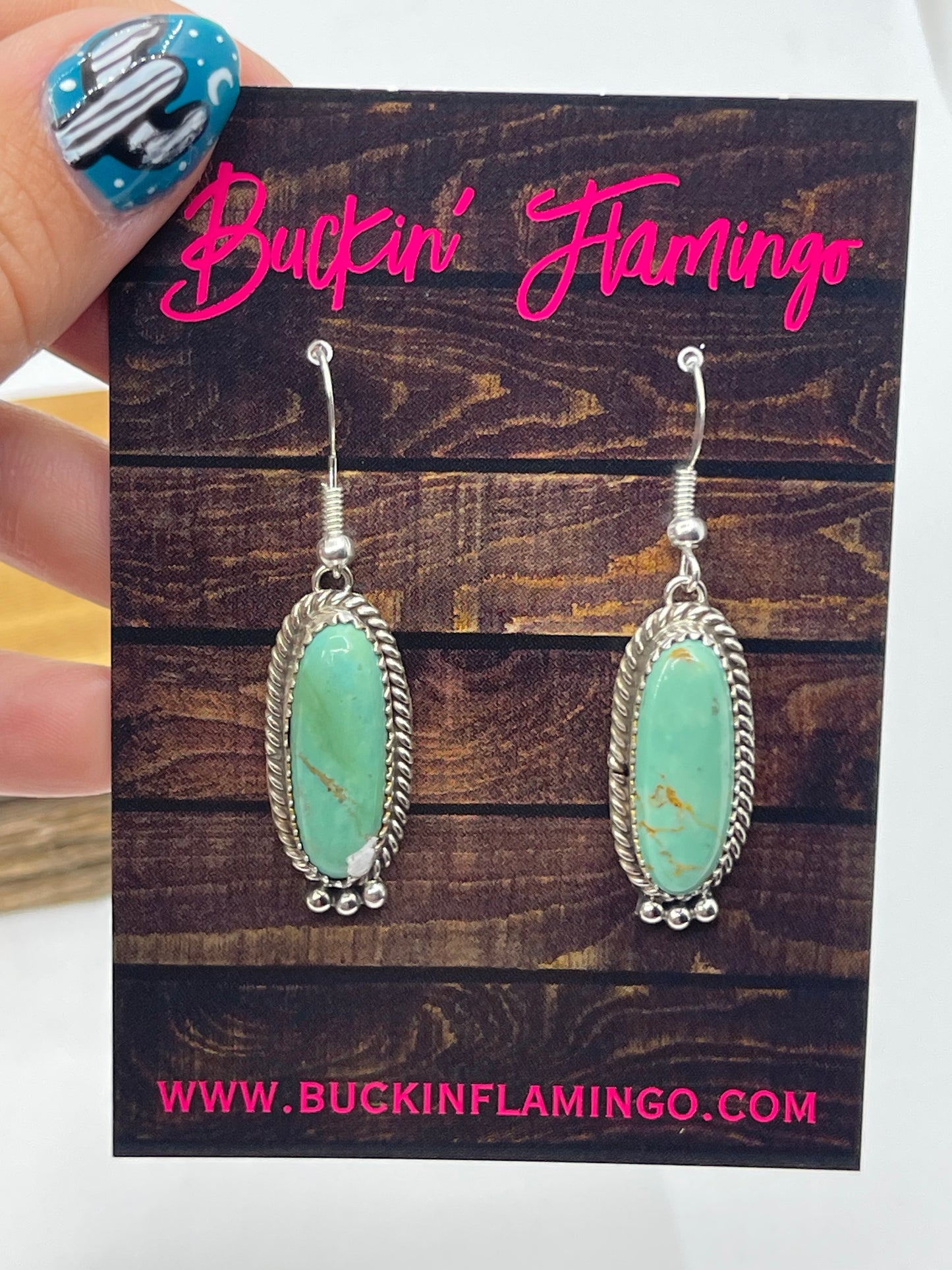 Kingman Turquoise Oval Dangle Earrings by Trish Largo, Navajo