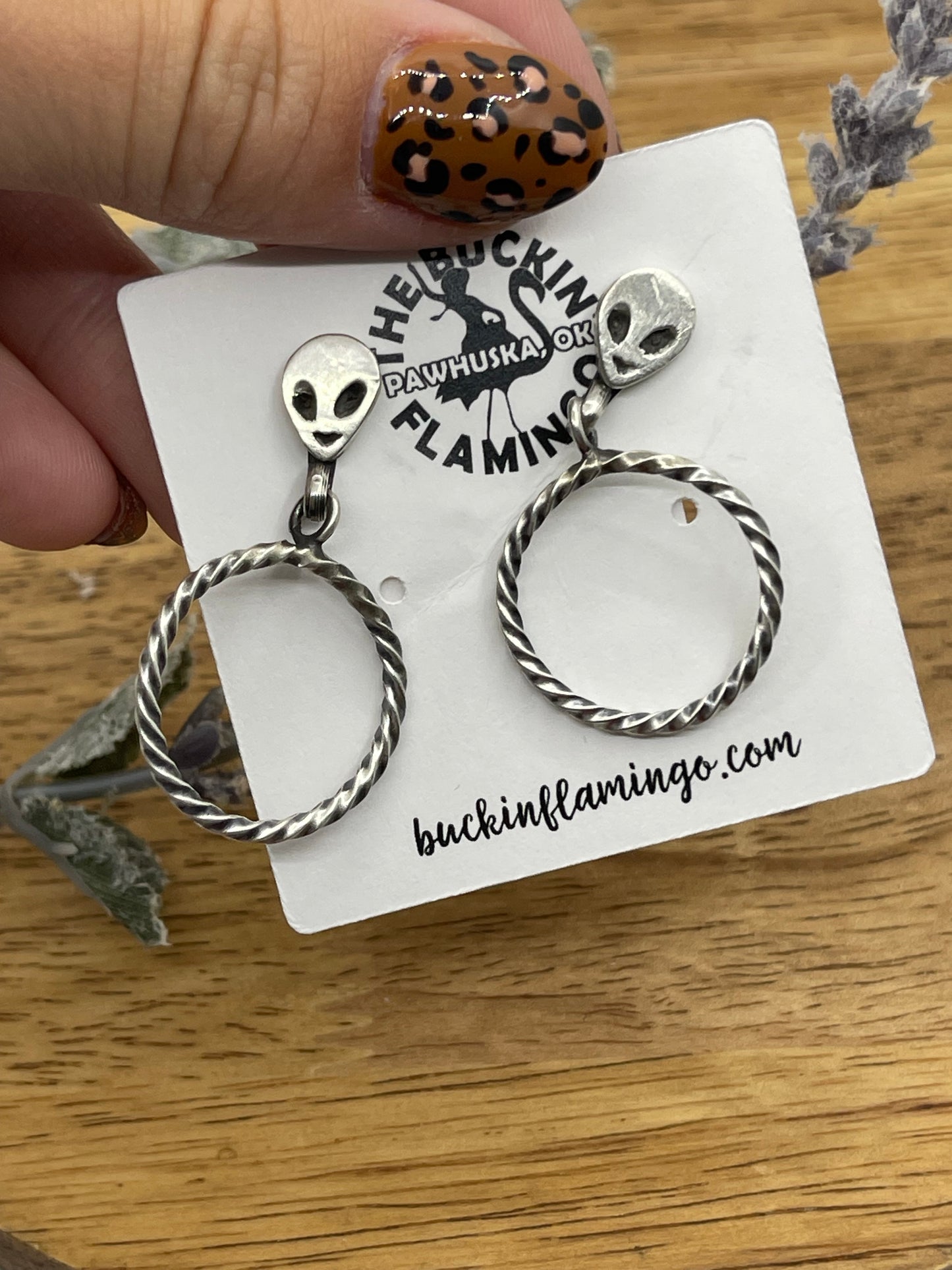 Silver Alien Post Hoop Earrings by Sonyei Coho, Navajo