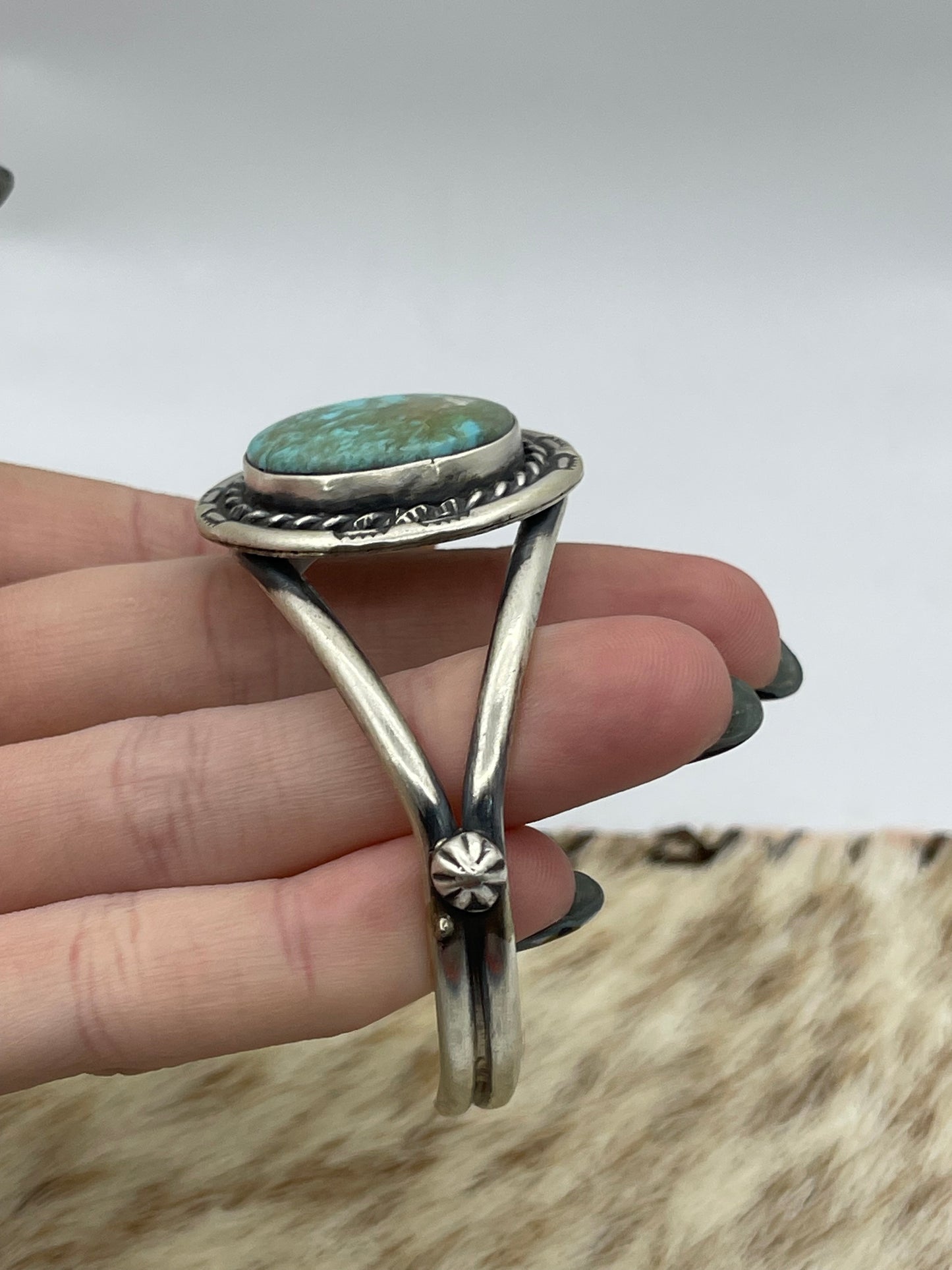5 3/4"-7 1/4" Kingman Turquoise Cuff by Augustine Largo, Navajo