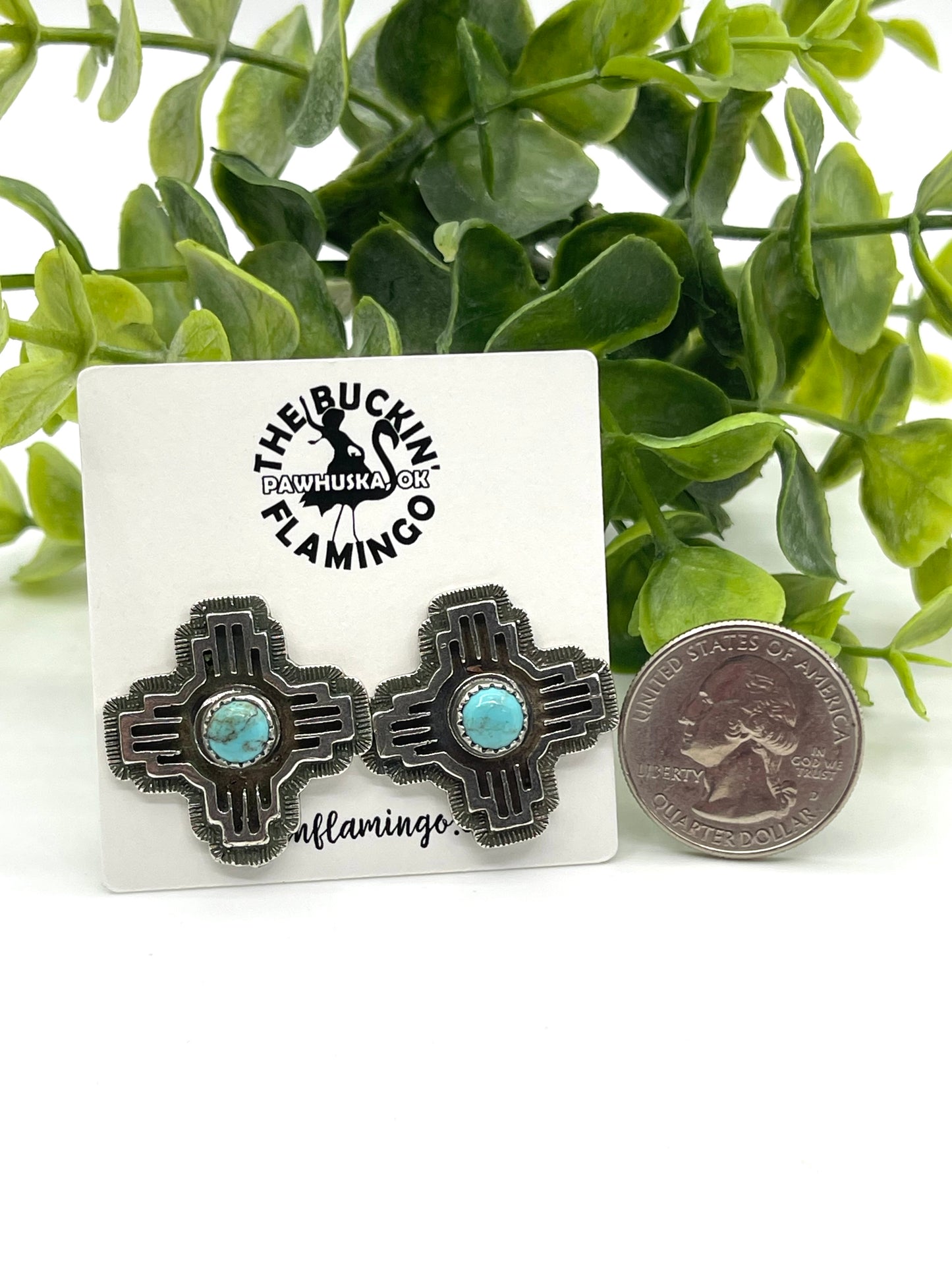 Zia Symbol Earrings with Turquoise Stone Earring Robinson Martinez, Navajo