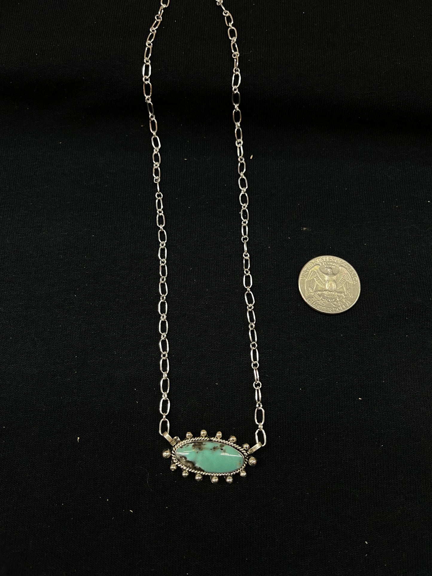 18" Kingman Turquoise Oval Necklace by Ardale Chiquitto, Navajo