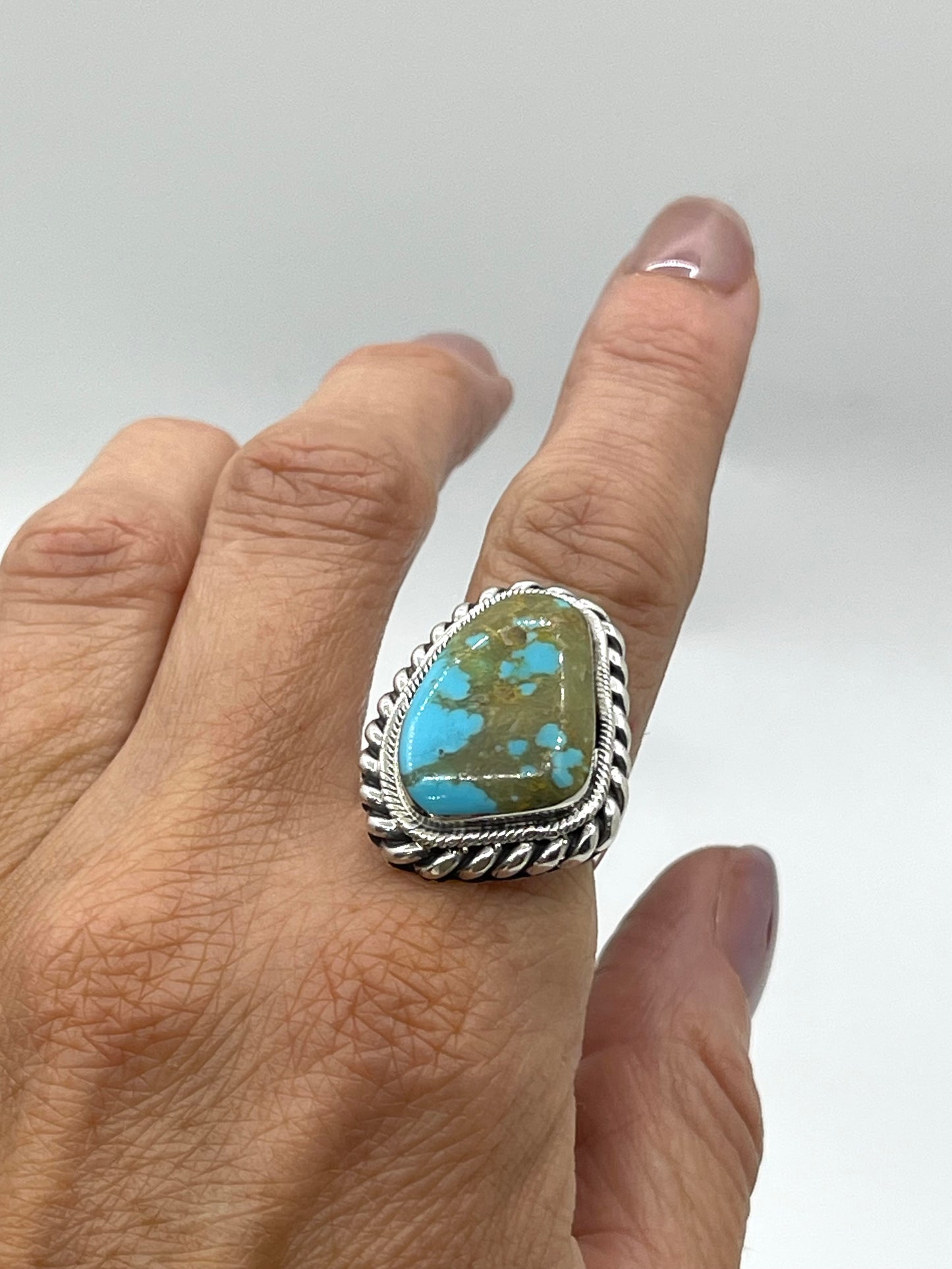 6.0 Kingman Turquoise Ring by Kenny Lonjose, Navajo