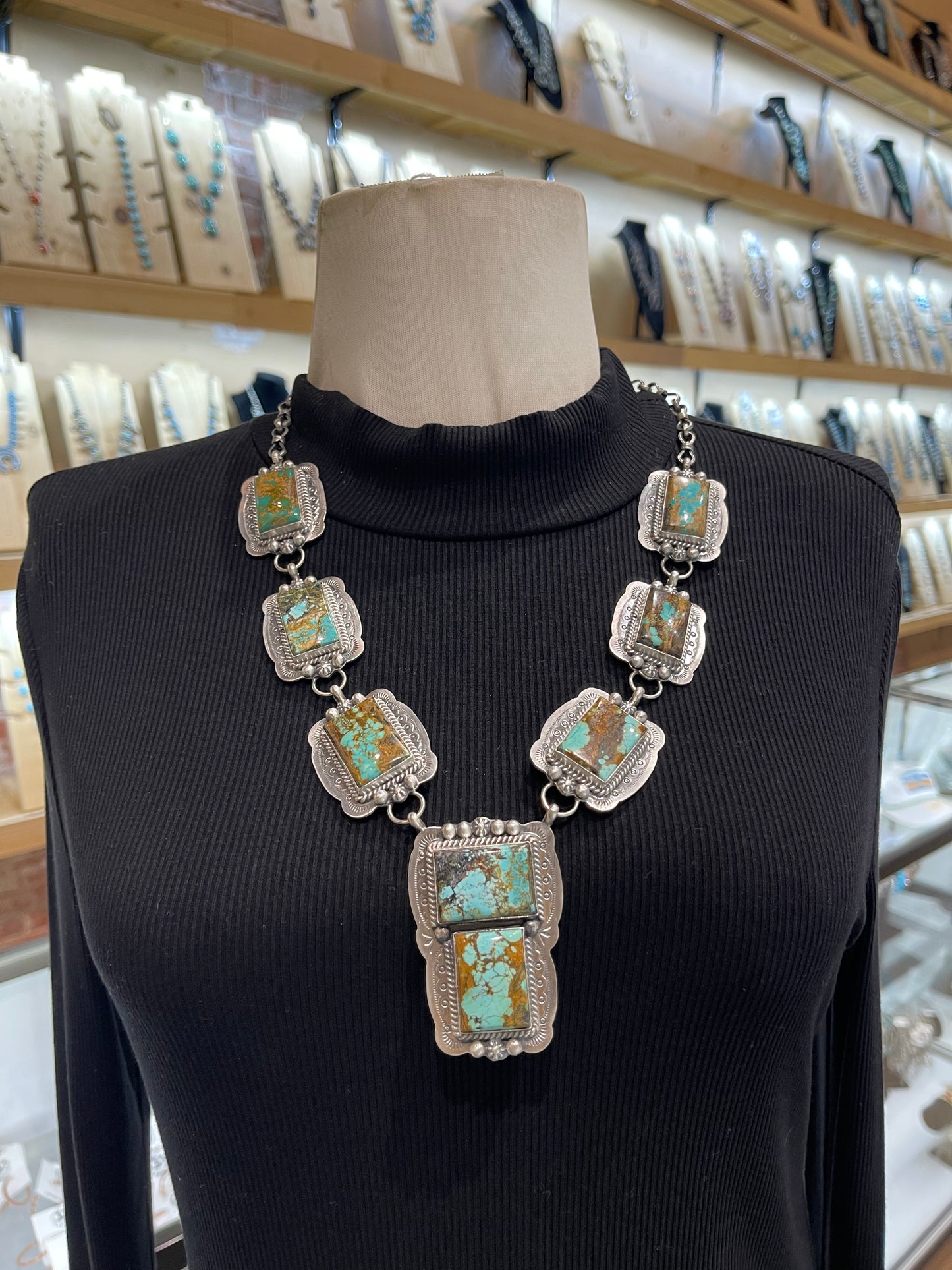 24" Blackjack Turquoise Lariat Necklace by Lyle Piaso, Navajo