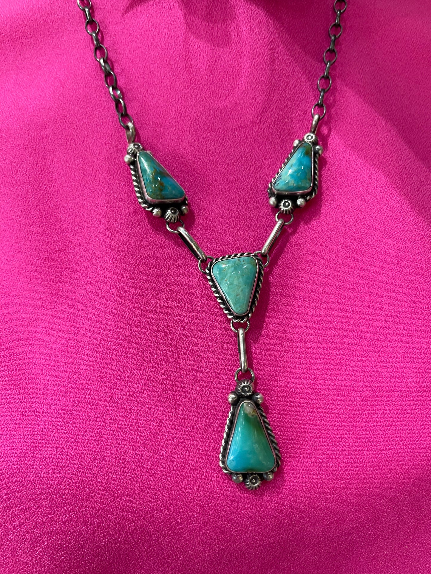 24" Turquoise Lariat Necklace and Dangle Earrings Set by Augustine Largo, Navajo