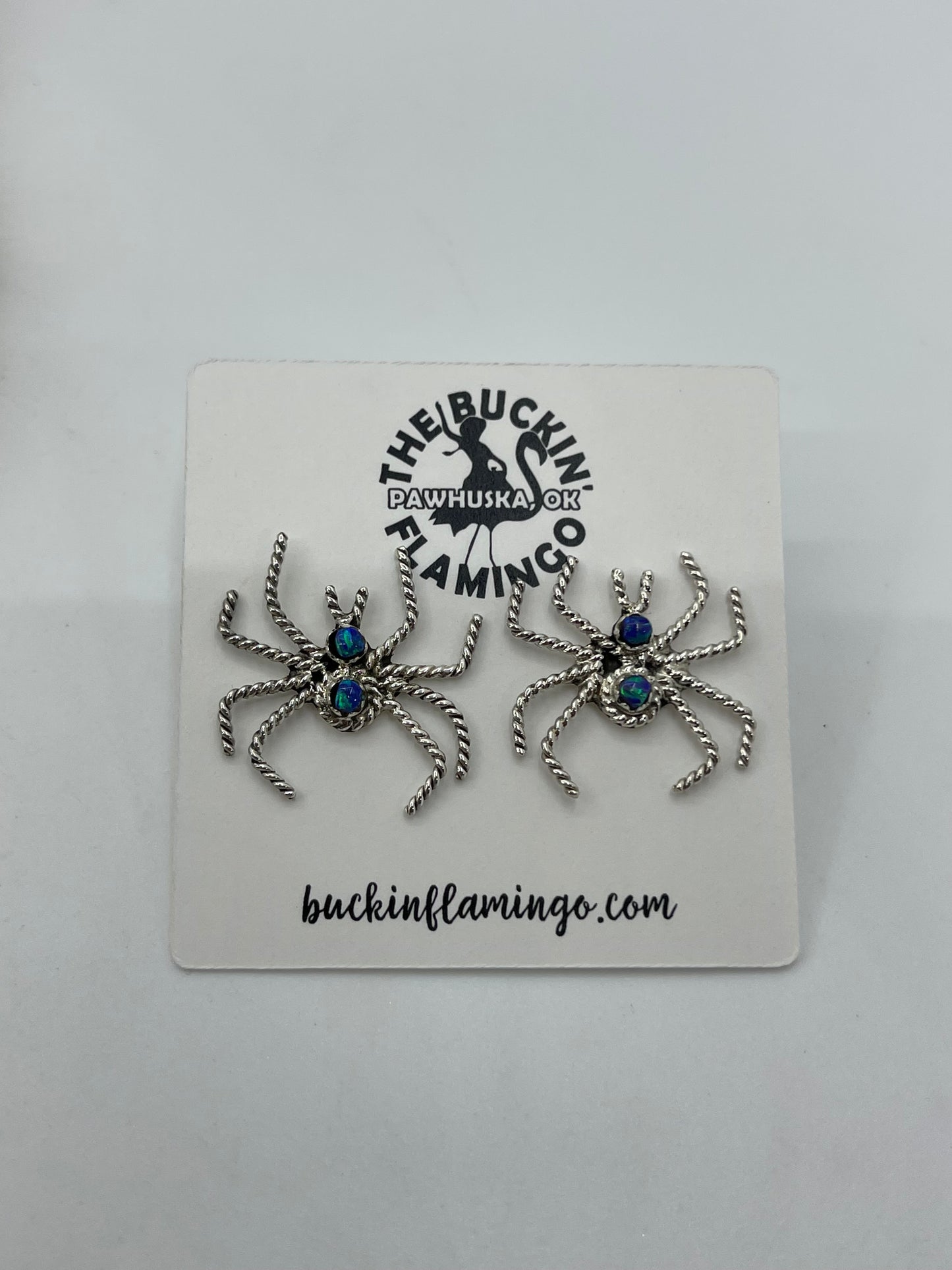Purple Opal Spider Post Earrings by Gilbert Weebothee, Zuni