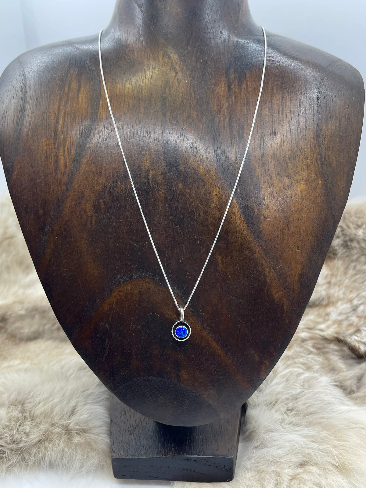 18" 3.8mm Bail Tiny Blue Opal Circle Pendant Necklace by Carina Leekity, Zuni