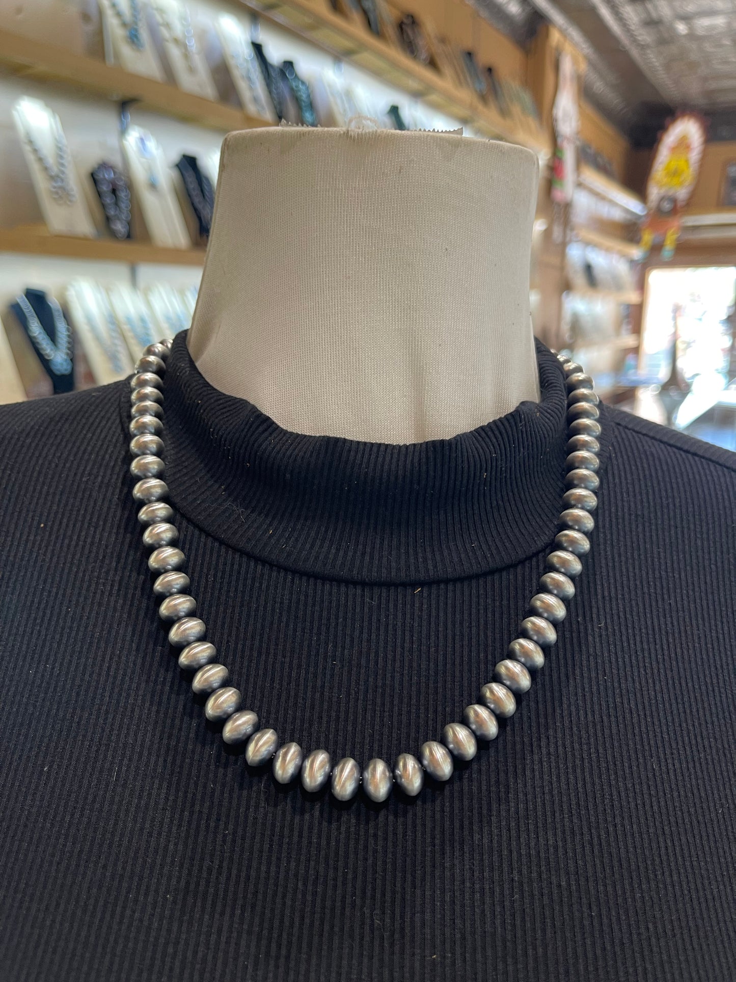 21" 10mm Handmade Navajo Pearls by Bryannen Halwood, Navajo