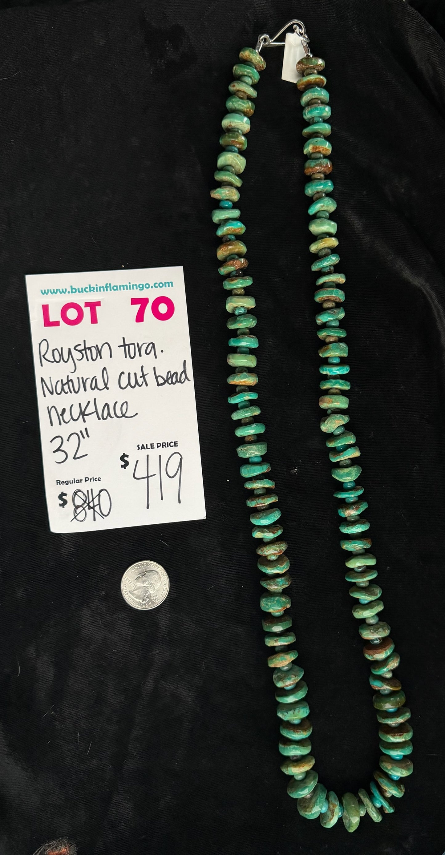 LOT 70 8/9 Royston Turquoise Natural Cut Bead Necklace 32"