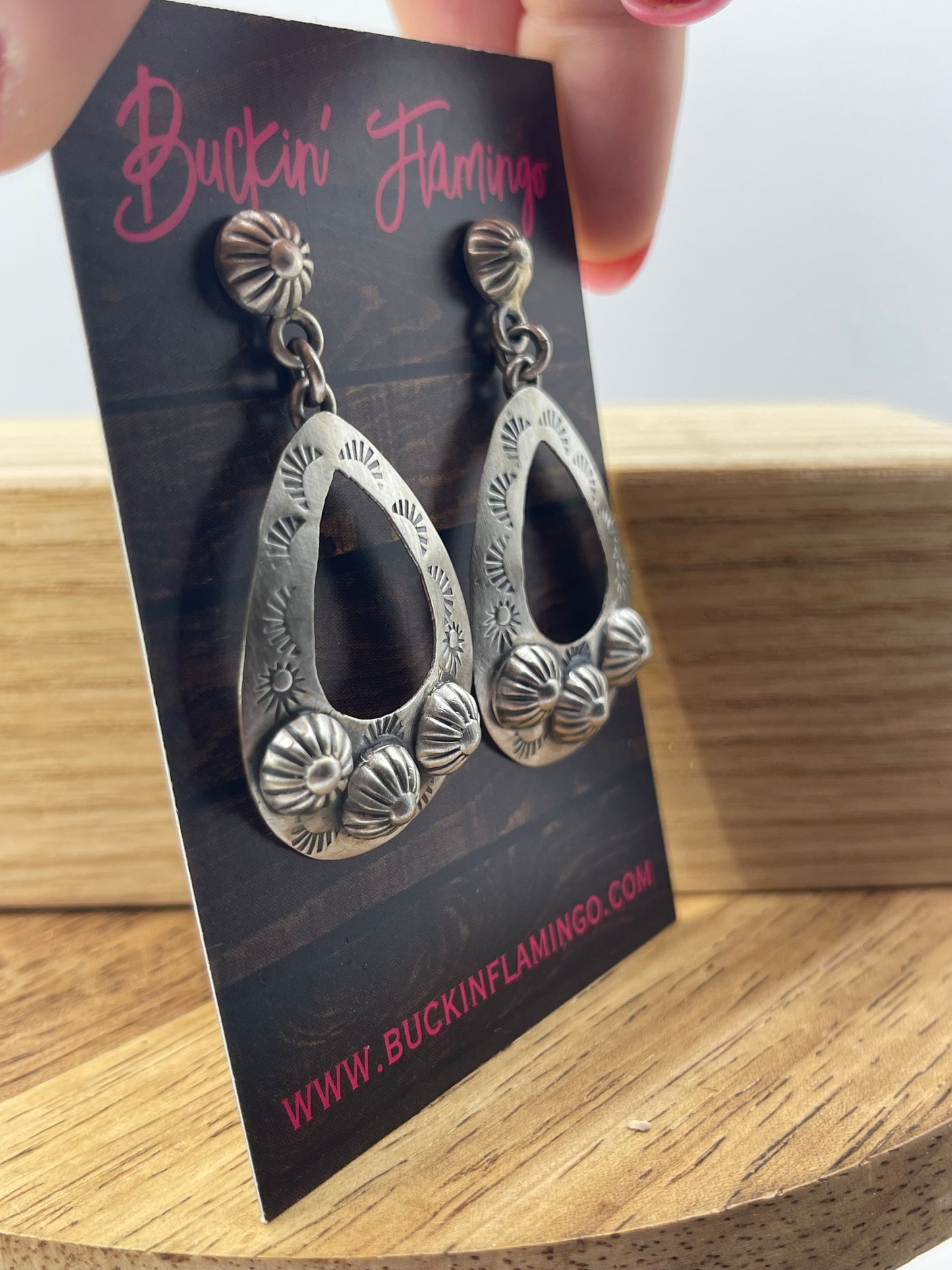 Sterling Silver Teardrop Concho Post Dangle Earrings, Navajo Made