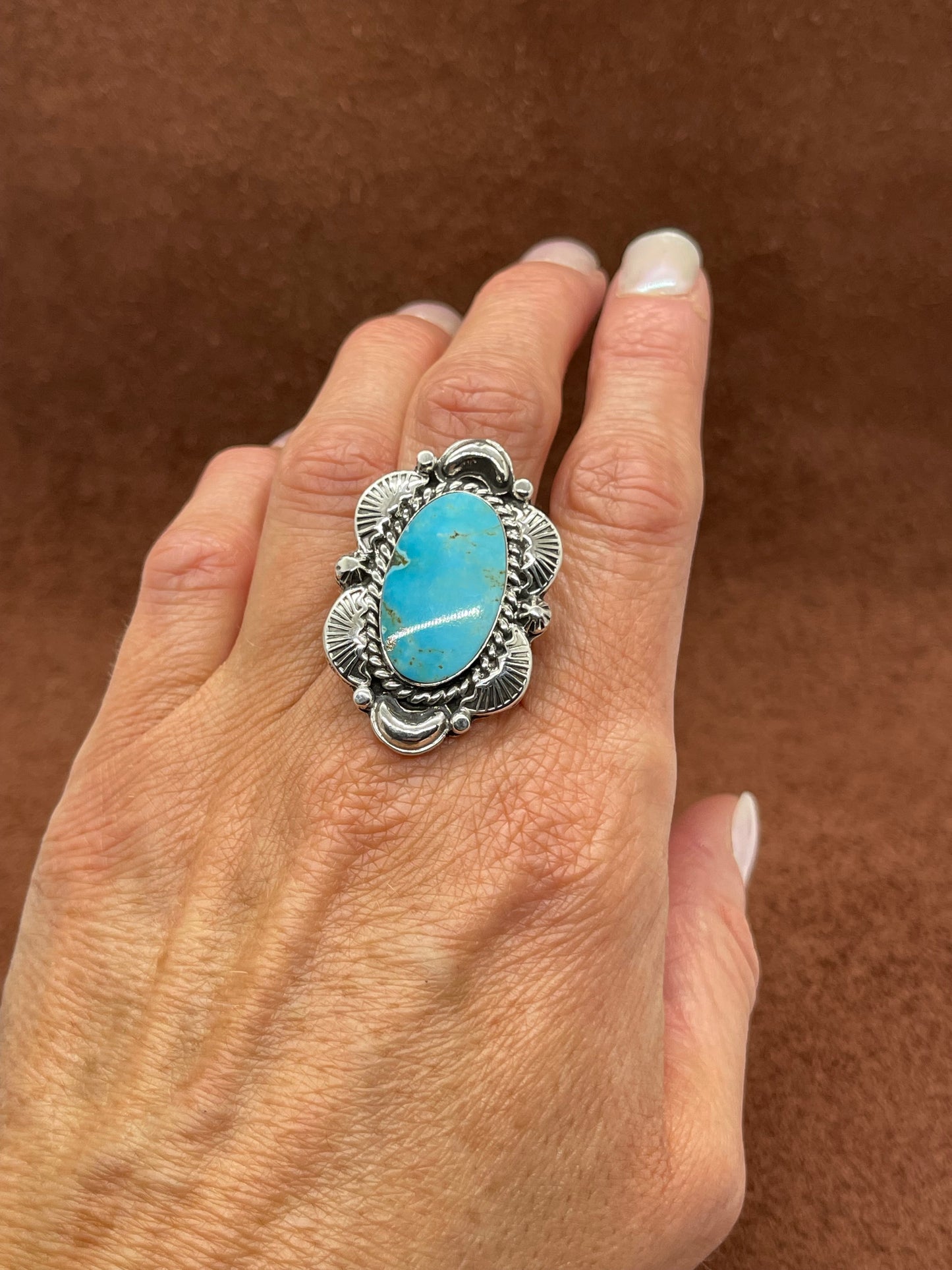 7.0 Turquoise Oval Ring by Daniel Dakai, Navajo