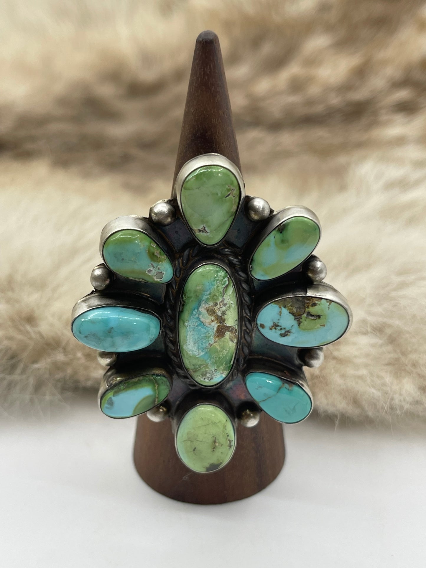 Adjustable Cluster Ring with Sonoran Gold Turquoise by Aldora Henry, Navajo