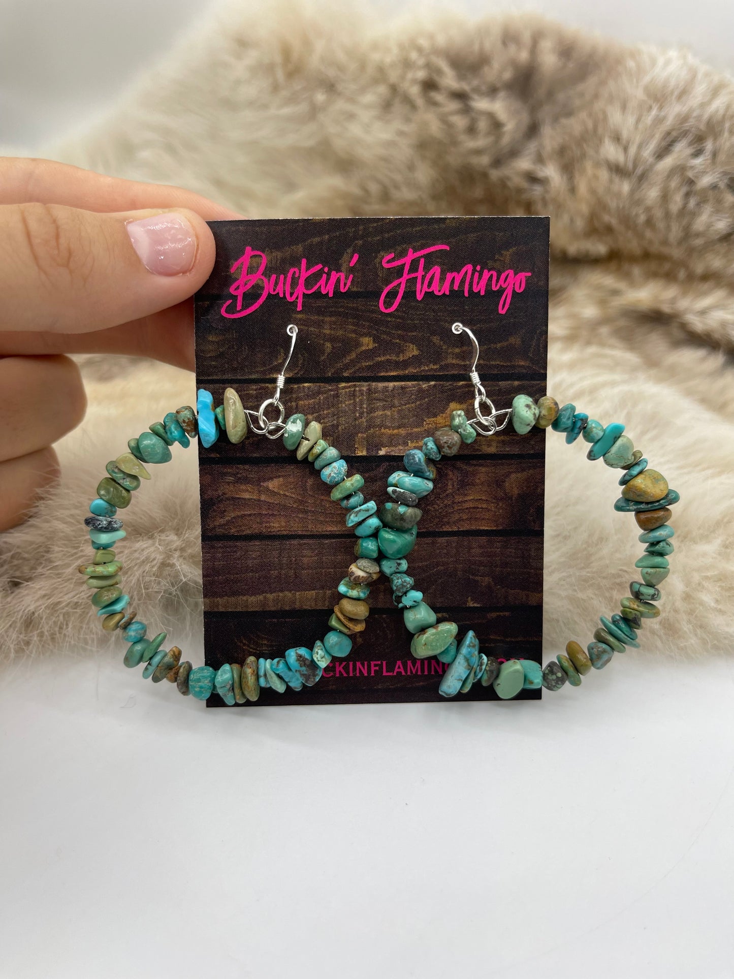 Chunk Turquoise Hoop 2” Diameter Earrings