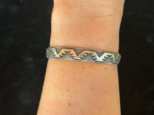 5 3/4" Silver Overlay Cuff by Marie Jackson, Navajo