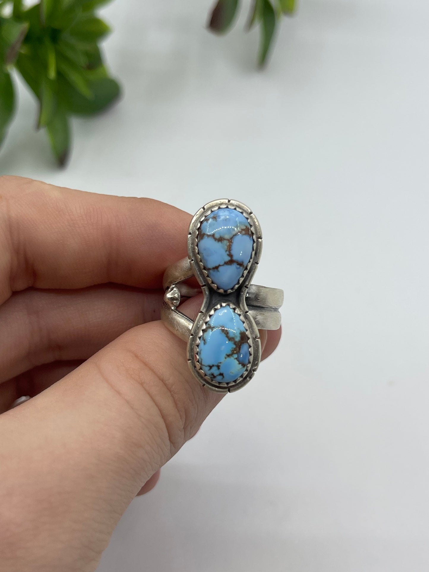 Adjustable 6.0-8.0 2 Stone Golden Hills Turquoise Ring