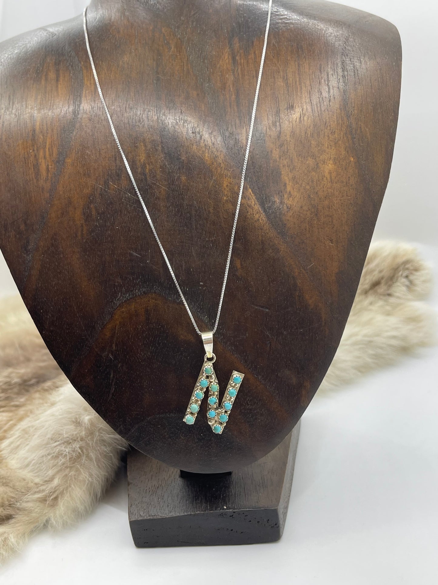 18" Turquoise Letter "N" Necklace by Scott Skeets, Navajo